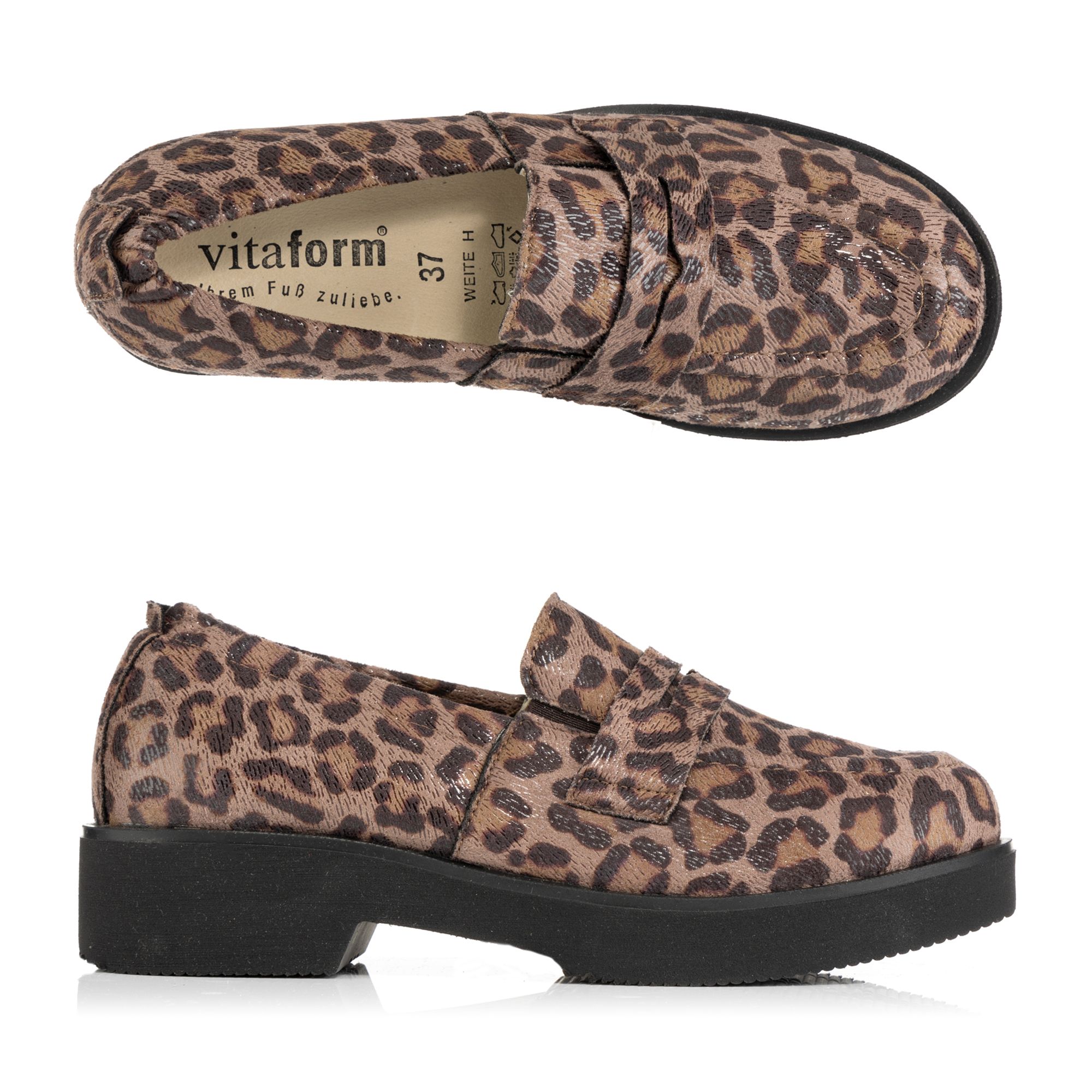VITAFORM Damen-Slipper Stretchmaterial Leo-Optik Sohle Zoe