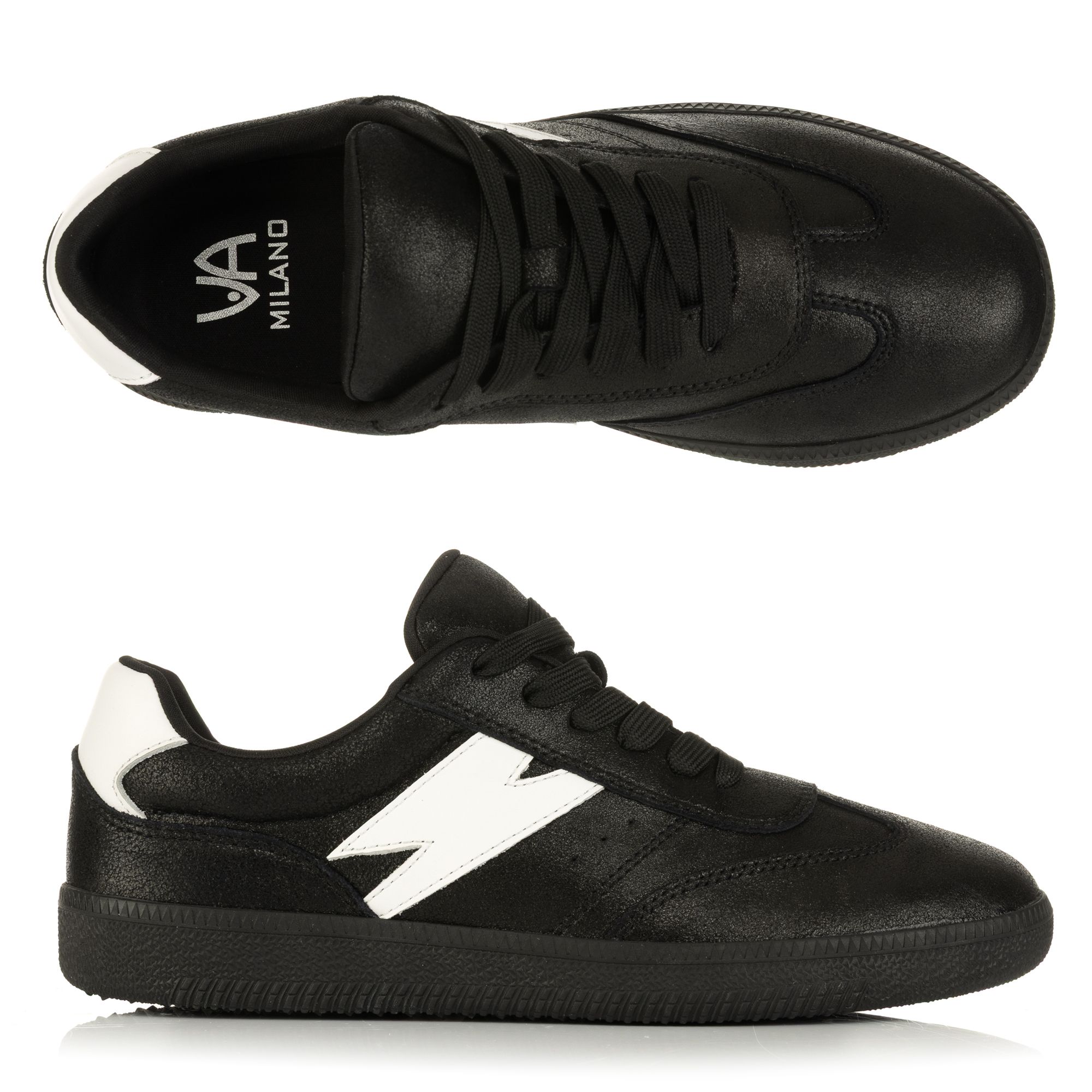 VIA MILANO Damen-Sneaker echt Leder Metallic Schnürung