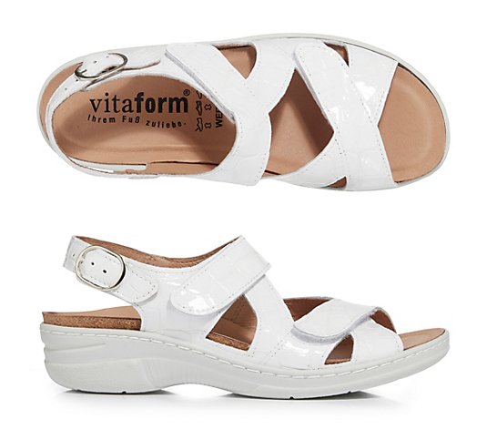 VITAFORM Damen-Sandalette Softlackleder Krokoprägung Keilabsatz