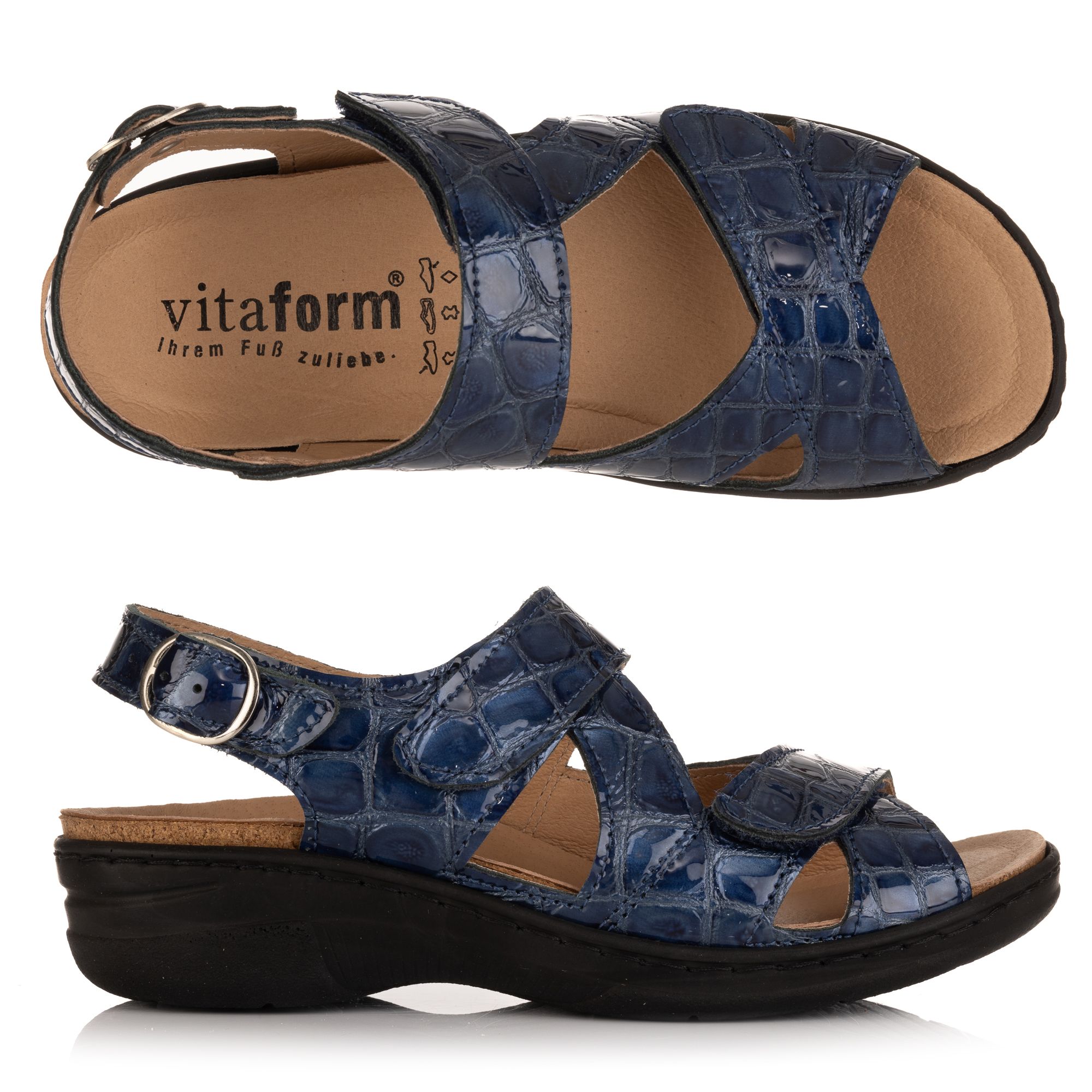 VITAFORM Damen-Sandalette Softlackleder Krokoprägung Keilabsatz