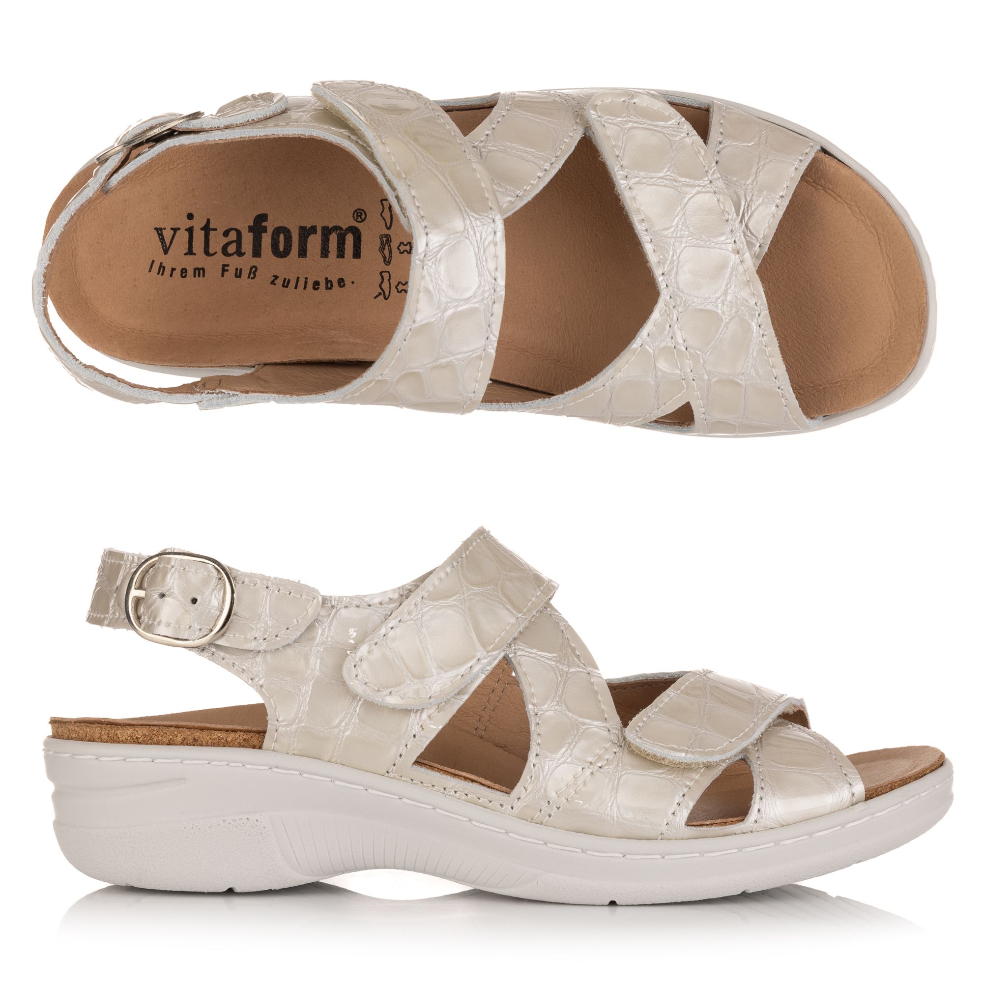 VITAFORM Damen-Sandalette Softlackleder Krokoprägung Keilabsatz