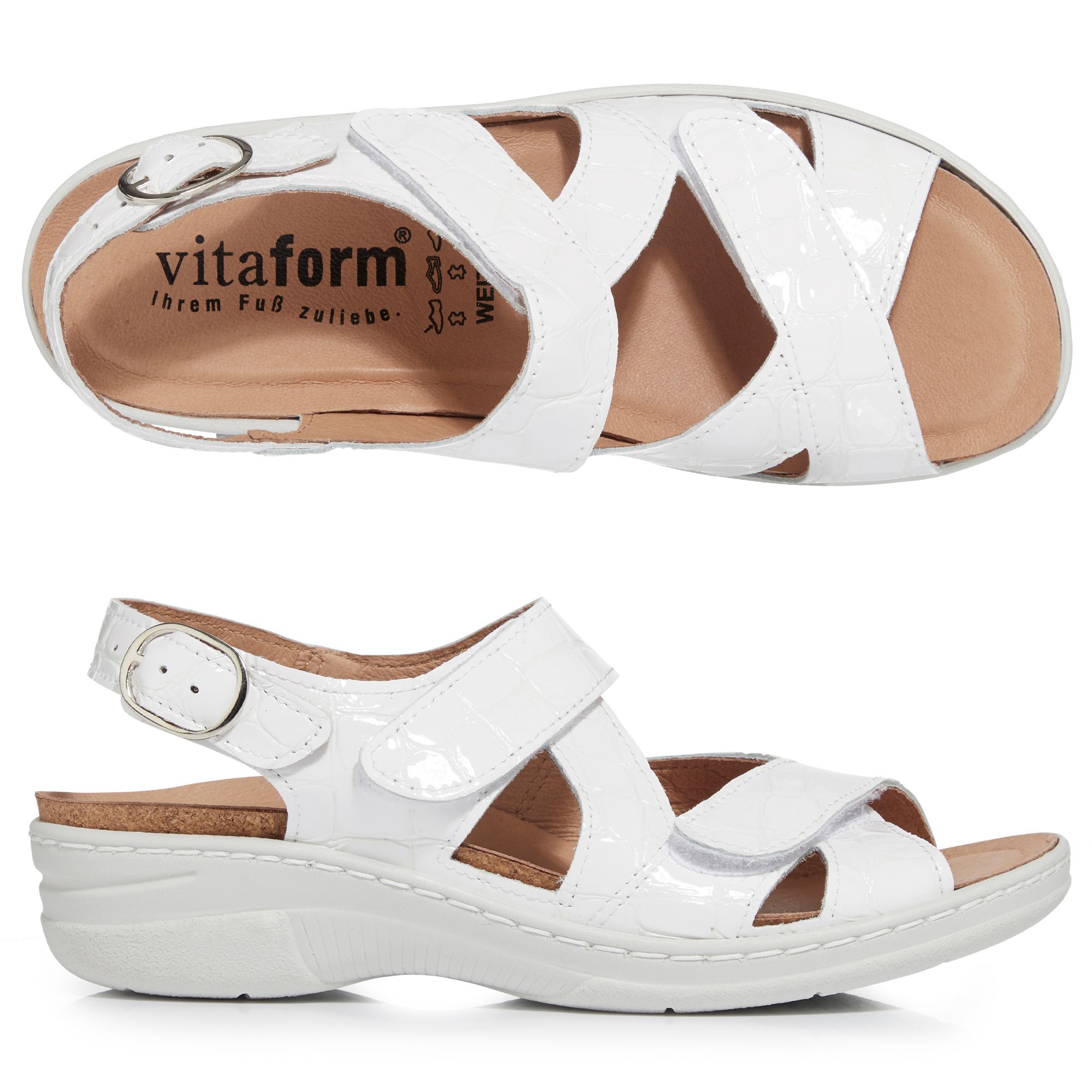 VITAFORM Damen-Sandalette Softlackleder Krokoprägung Keilabsatz