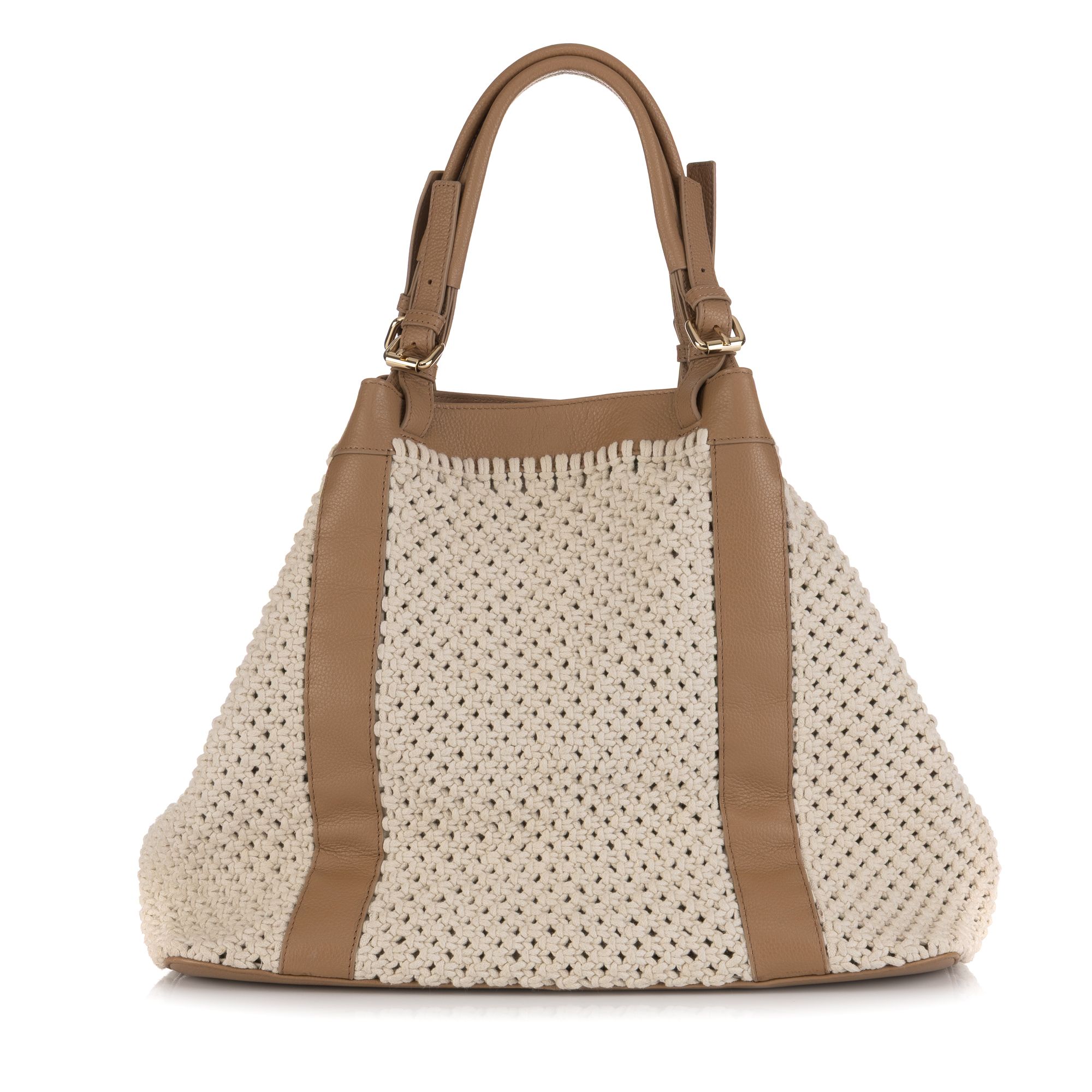 DAWID by Dawid Tomaszewski Häkel-Shopper Leder-Details Jacquard Futter