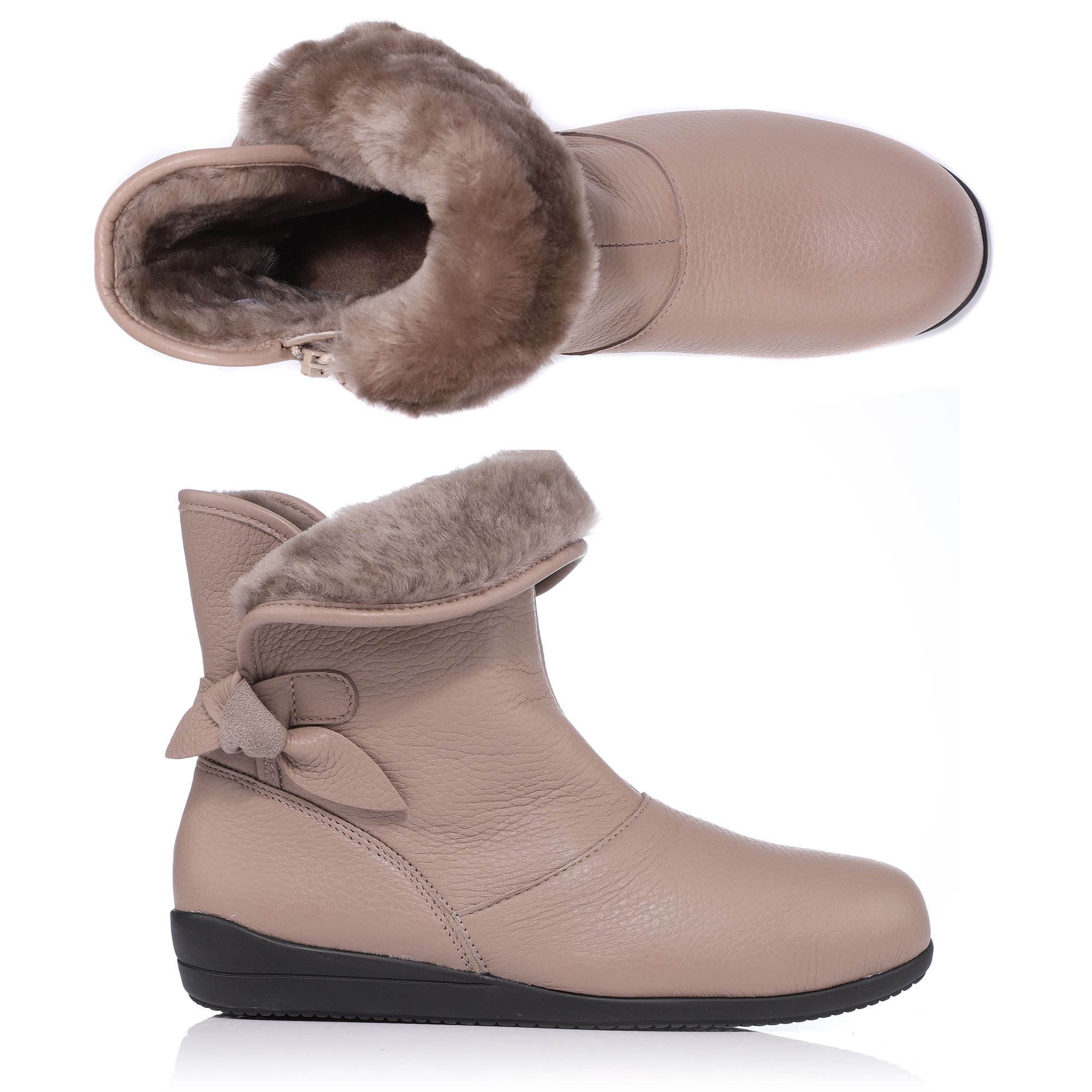 VITAFORM Damen-Stiefel Hirschleder Lammfell Knoten-Detail