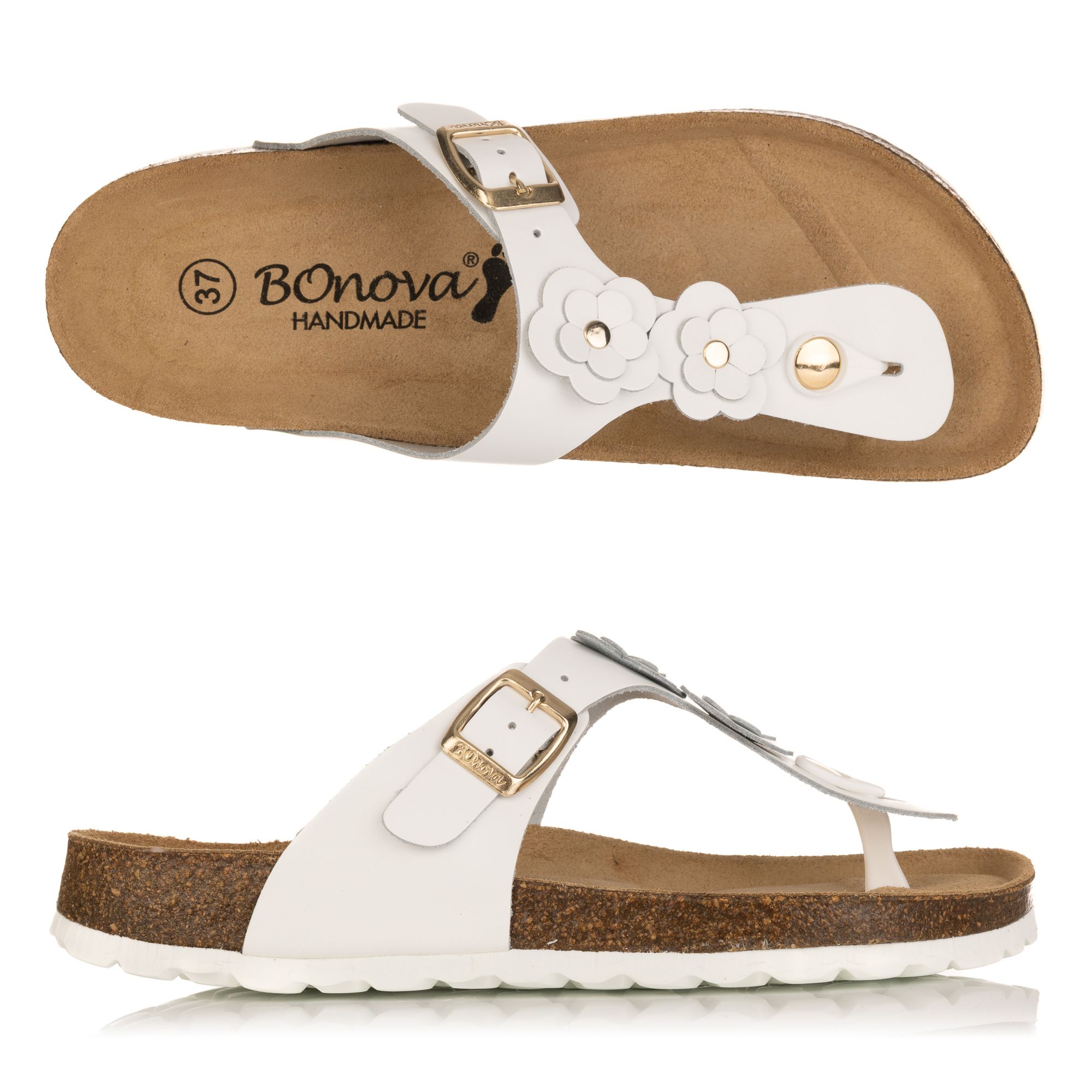 BONOVA Damen-Zehentrenner Blumen-Detail verstellbarer Riemen super-Soft-Fußbett