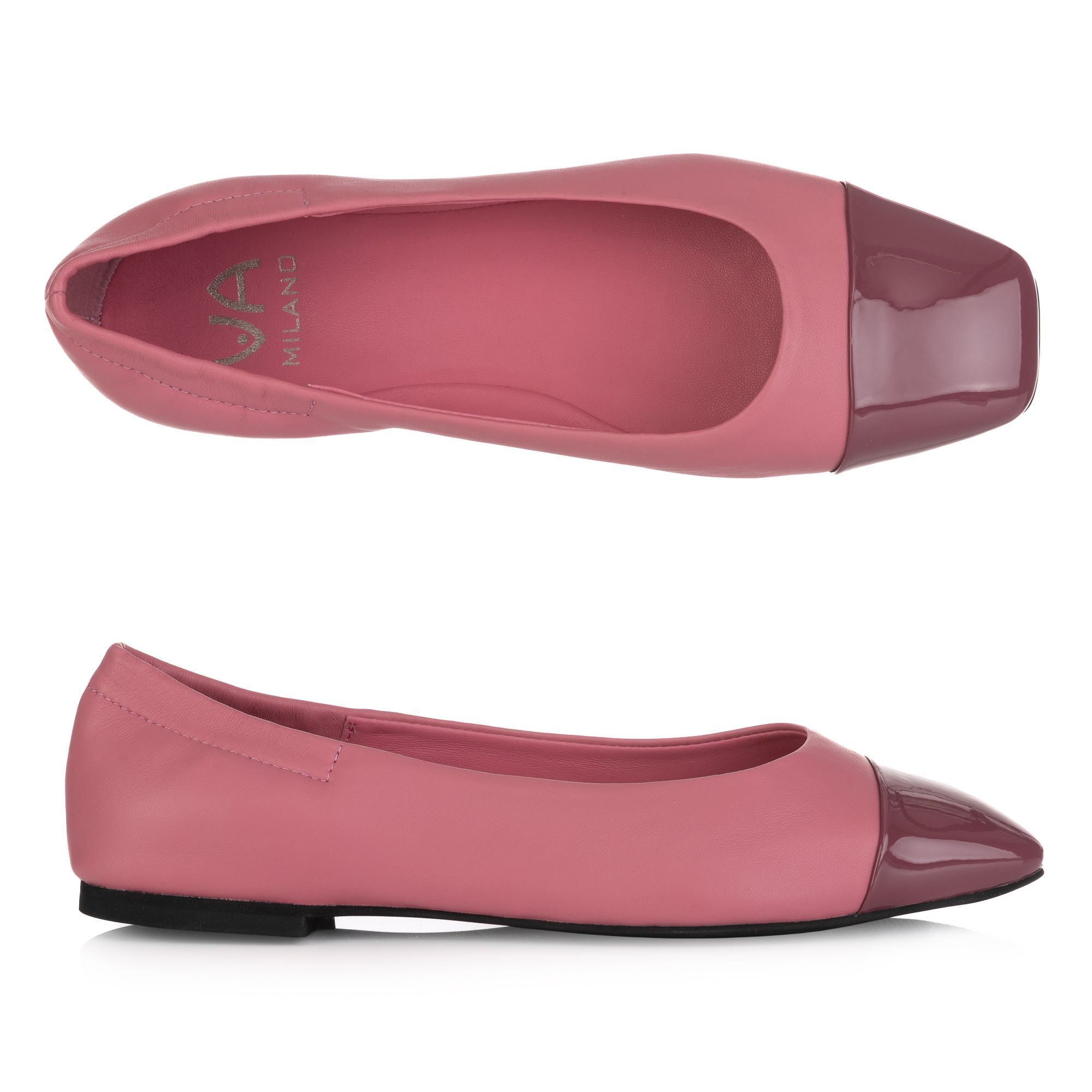 VIA MILANO Damen-Ballerina echt Leder Lackspitze Absatz ca. 0,5cm