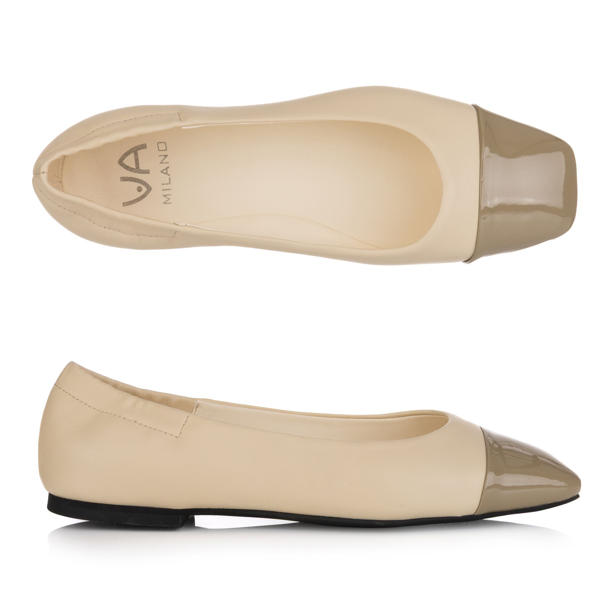 VIA MILANO Damen-Ballerina echt Leder Lackspitze Absatz ca. 0,5cm