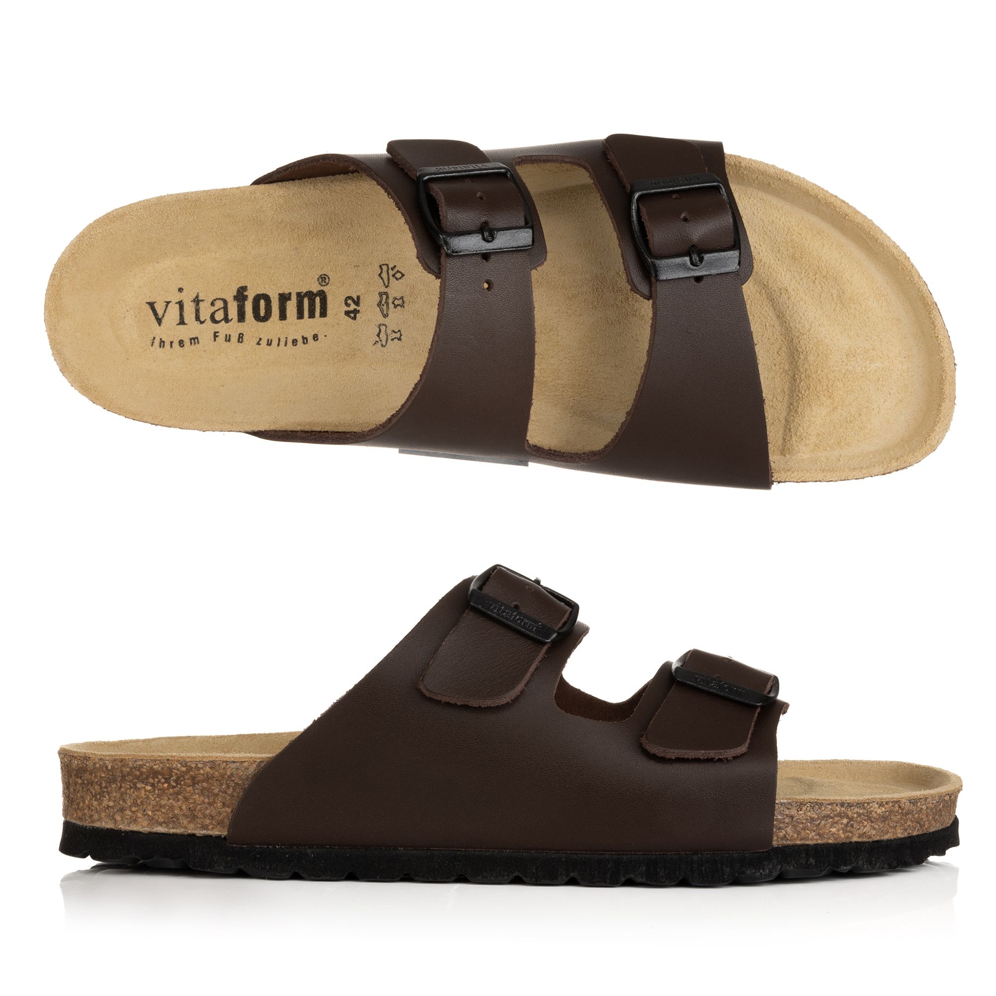 VITAFORM Herren-Pantolette Nappaleder 2 verstl. Riemen Korkfußbett