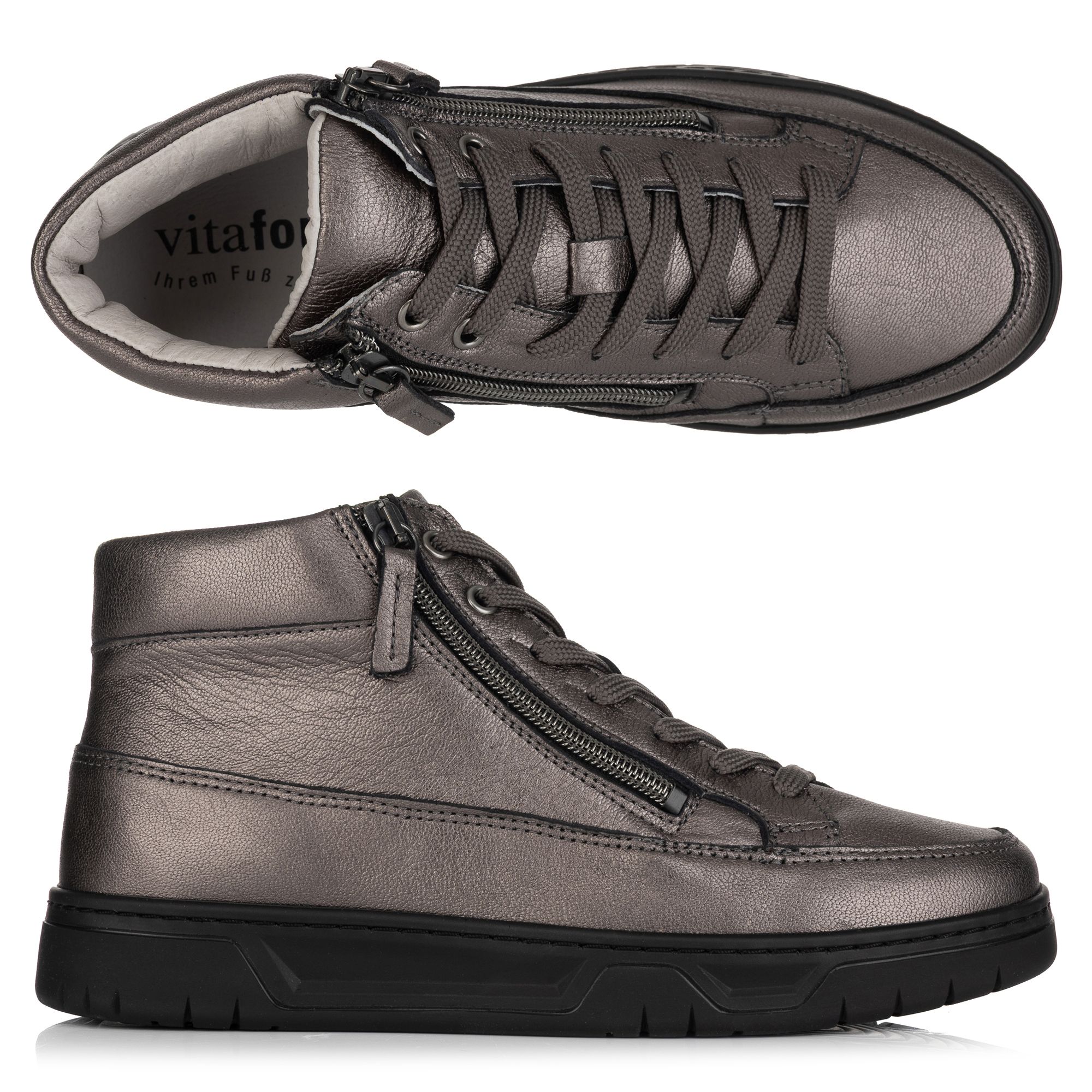 VITAFORM Damen-Hightopsneaker Softnappa 2 Reißverschlüsse Sohle Marla