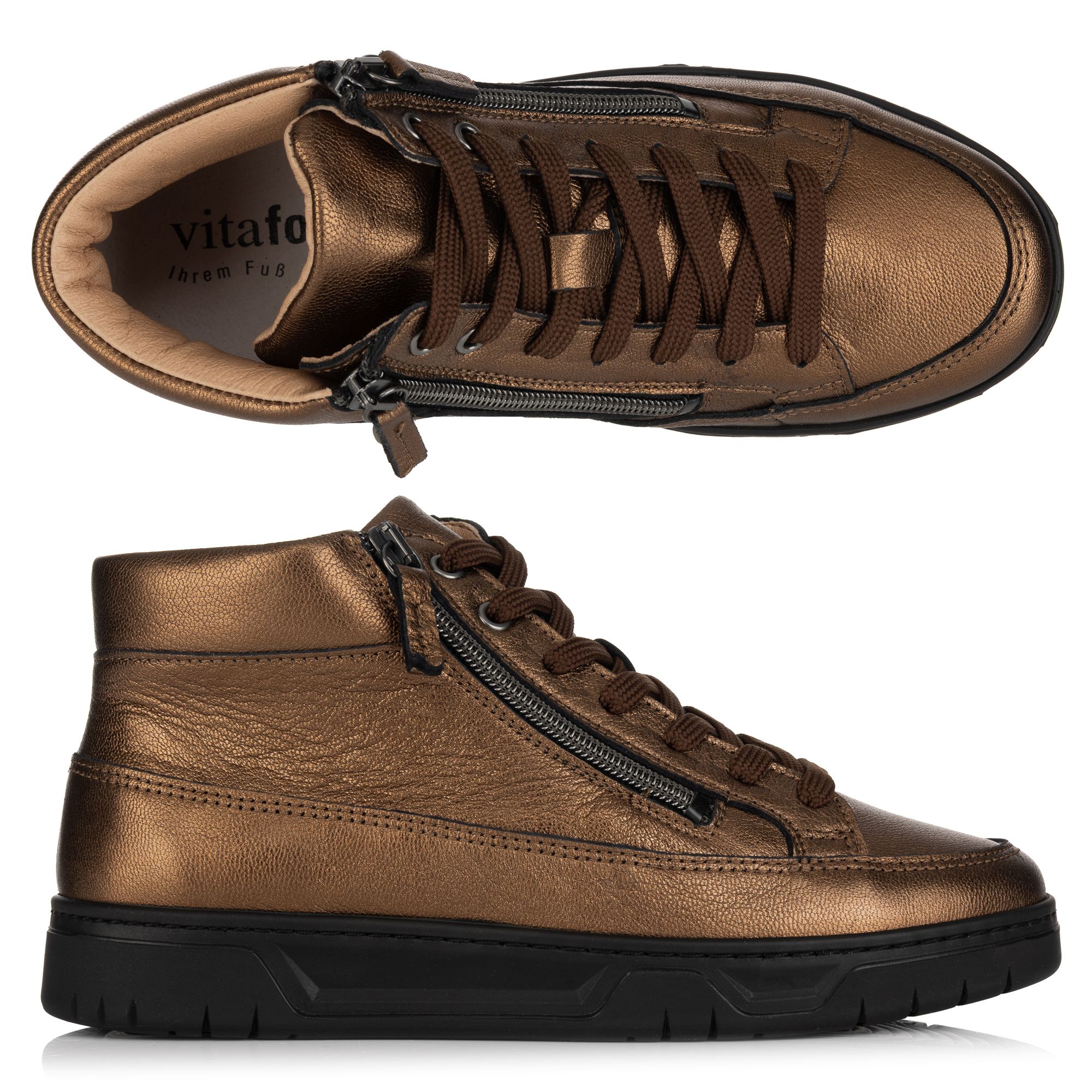 VITAFORM Damen-Hightopsneaker Softnappa 2 Reißverschlüsse Sohle Marla