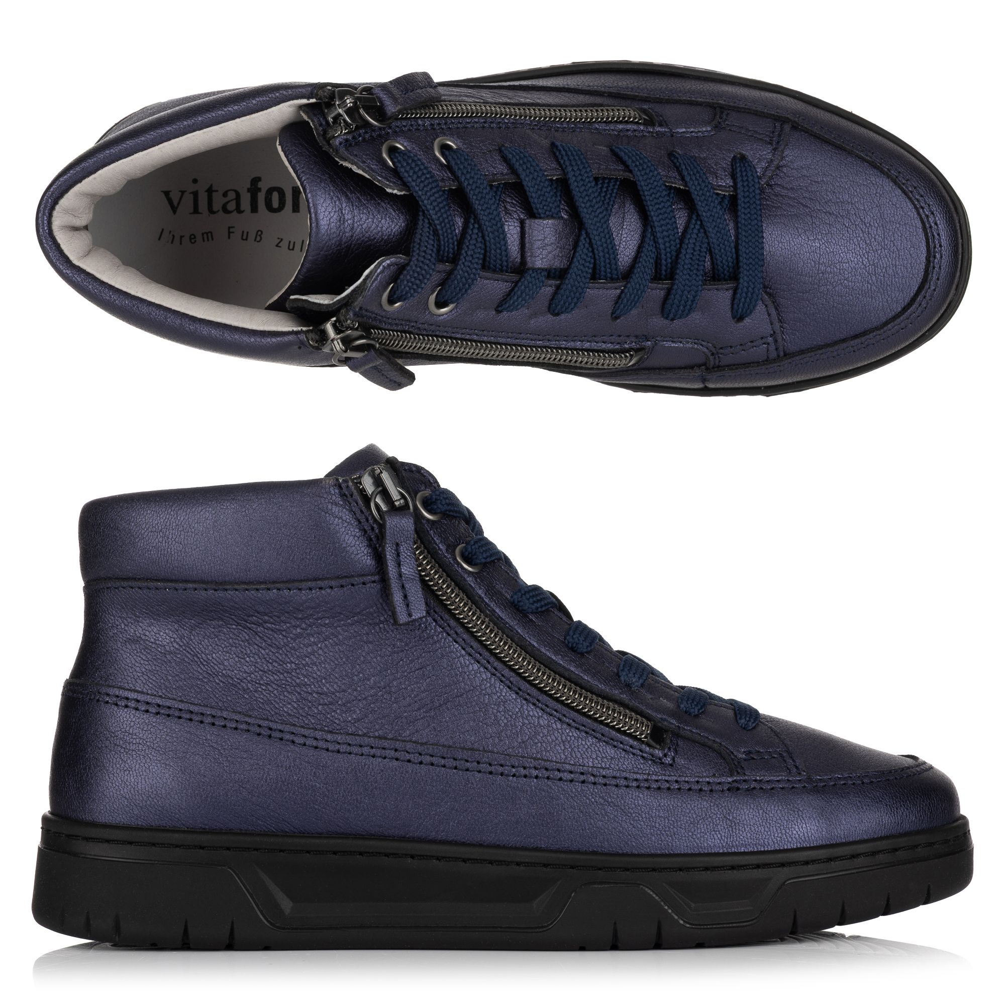 VITAFORM Damen-Hightopsneaker Softnappa 2 Reißverschlüsse Sohle Marla