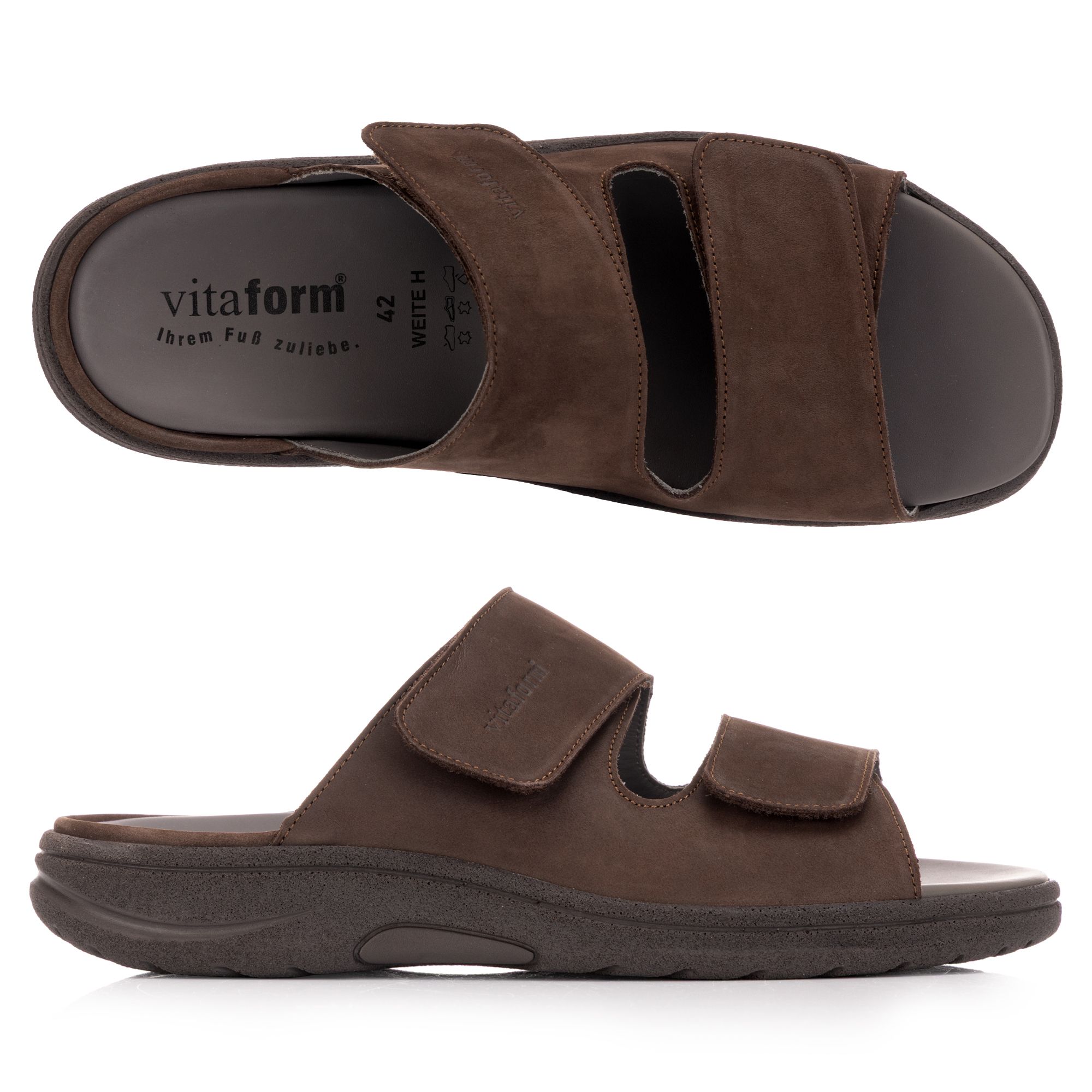VITAFORM Herren-Pantolette Nubukleder 2 Klettverschlüsse Sohle Harald