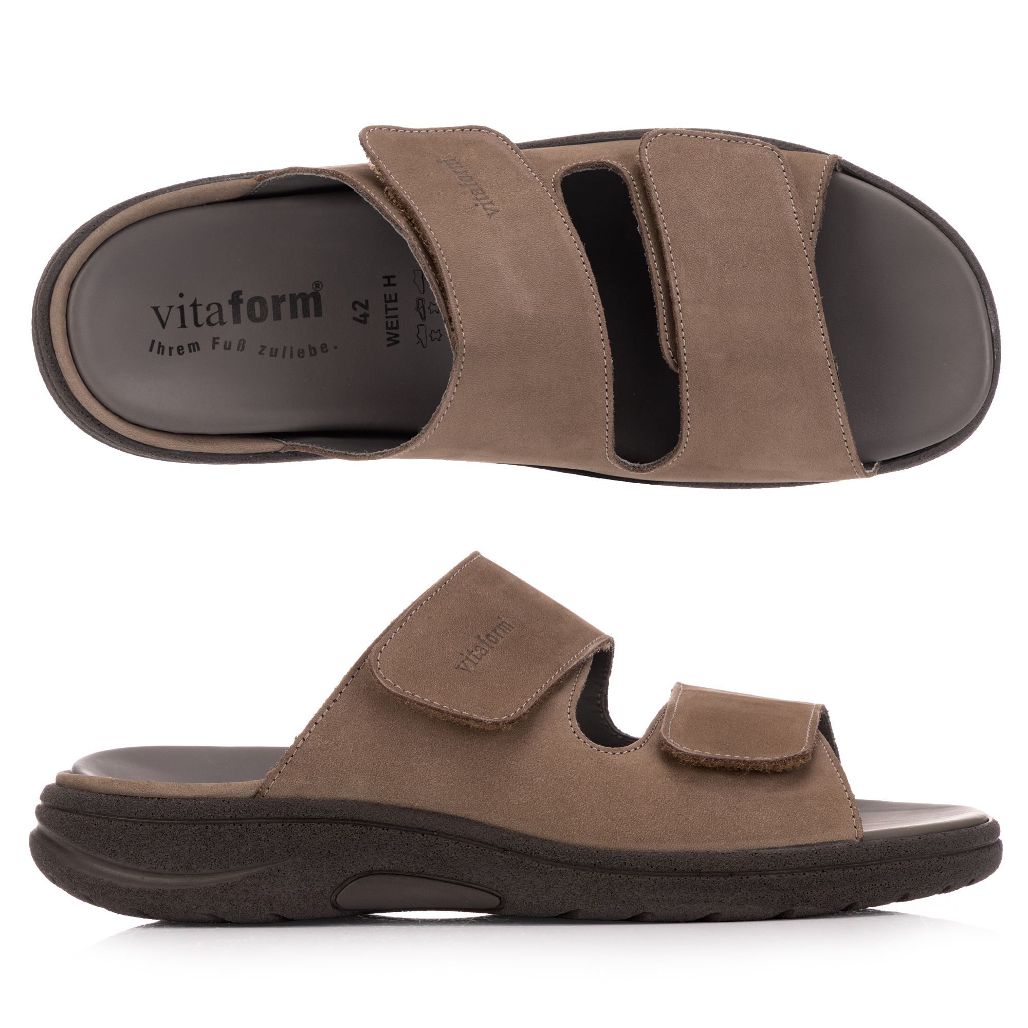 VITAFORM Herren-Pantolette Nubukleder 2 Klettverschlüsse Sohle Harald