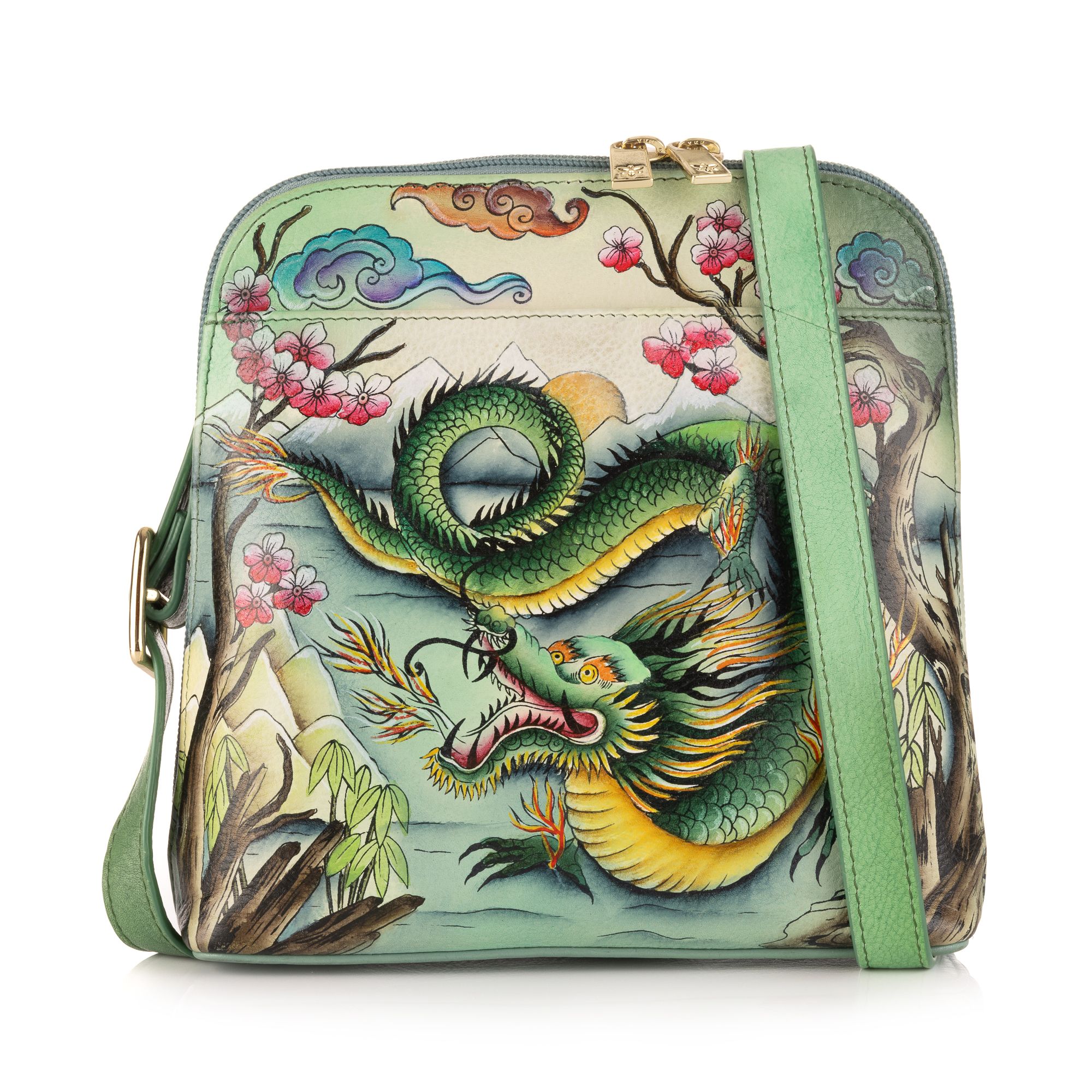 ANUSCHKA® Umhängetasche echt Leder Sicherheitsfach handbemalt