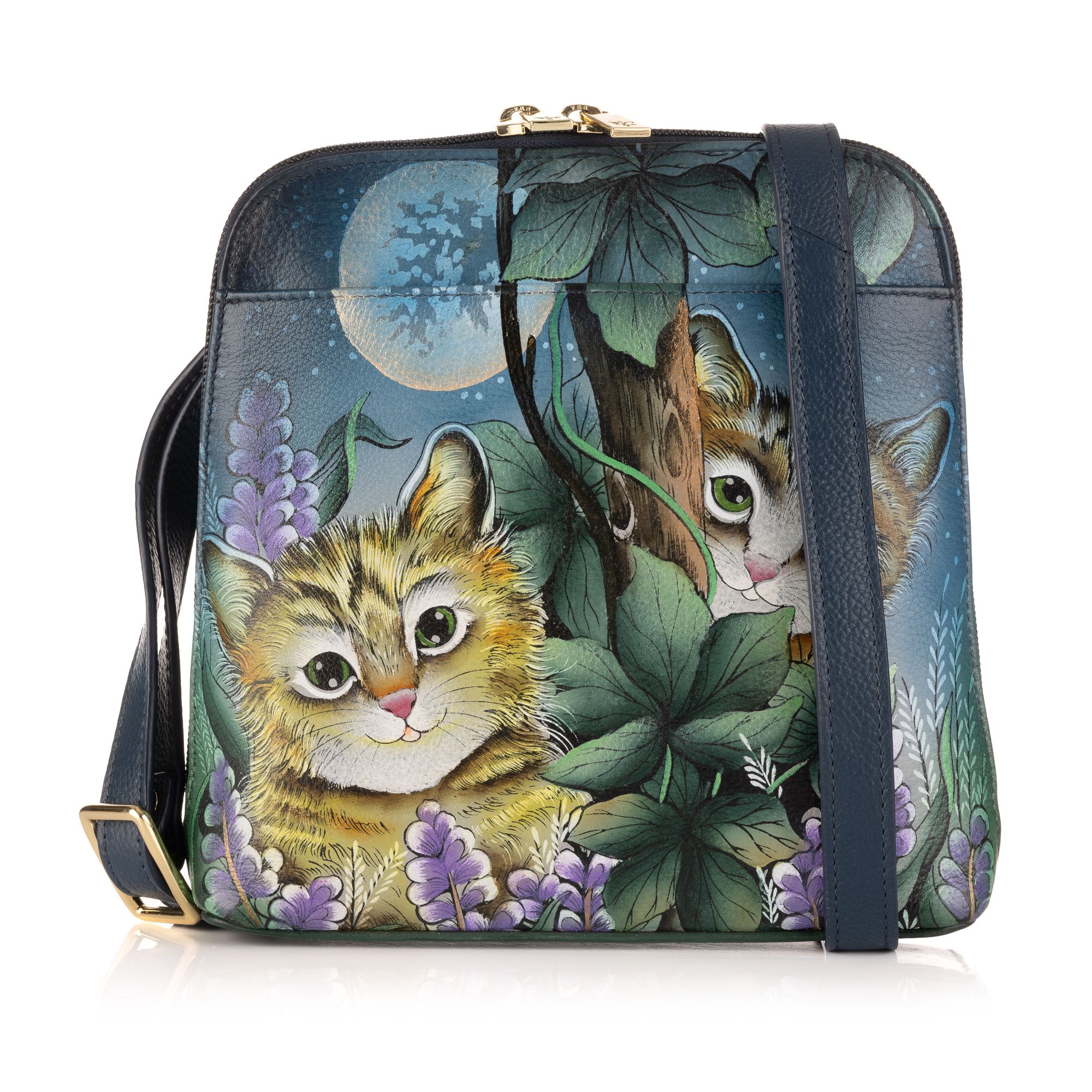 ANUSCHKA® Umhängetasche echt Leder Sicherheitsfach handbemalt