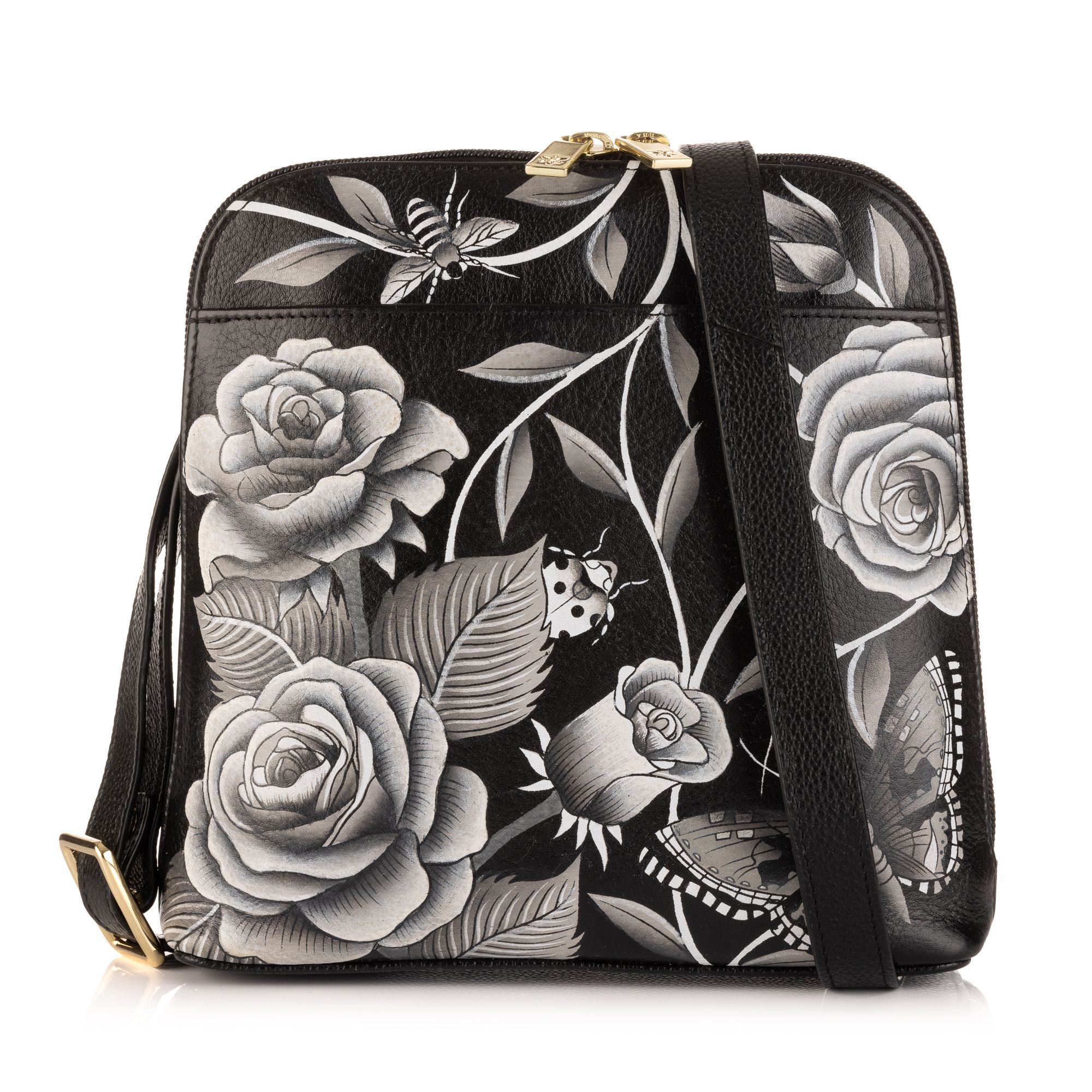 ANUSCHKA® Umhängetasche echt Leder Sicherheitsfach handbemalt