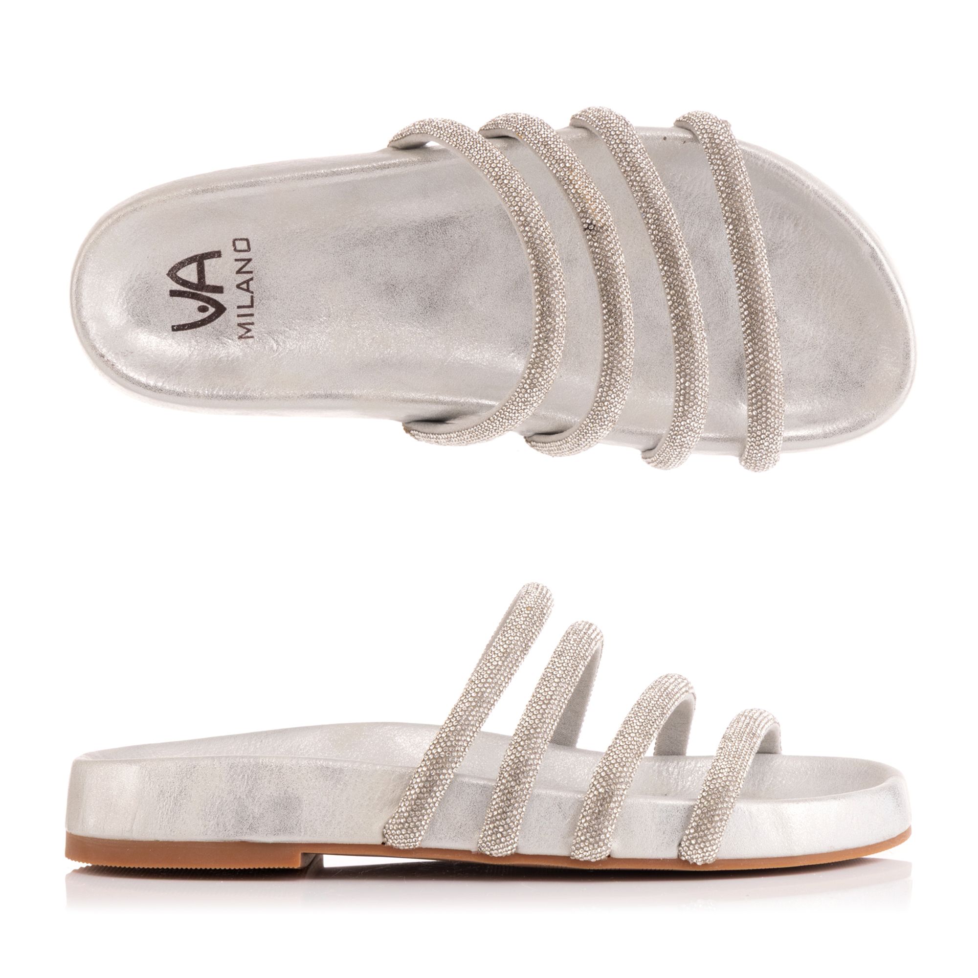 VIA MILANO Damen-Pantolette Riemen Strass-Applikationen Absatz ca. 3cm