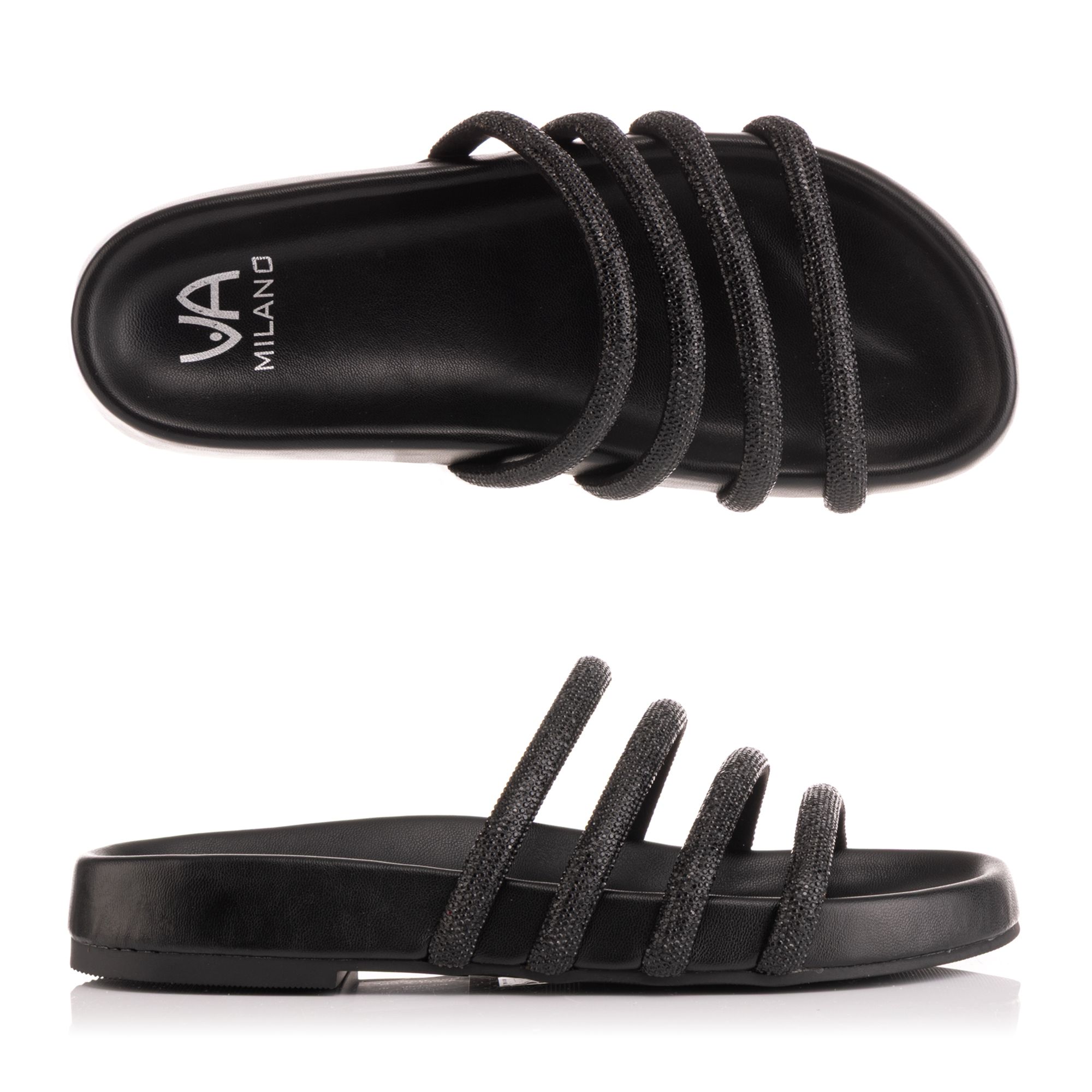 VIA MILANO Damen-Pantolette Riemen Strass-Applikationen Absatz ca. 3cm