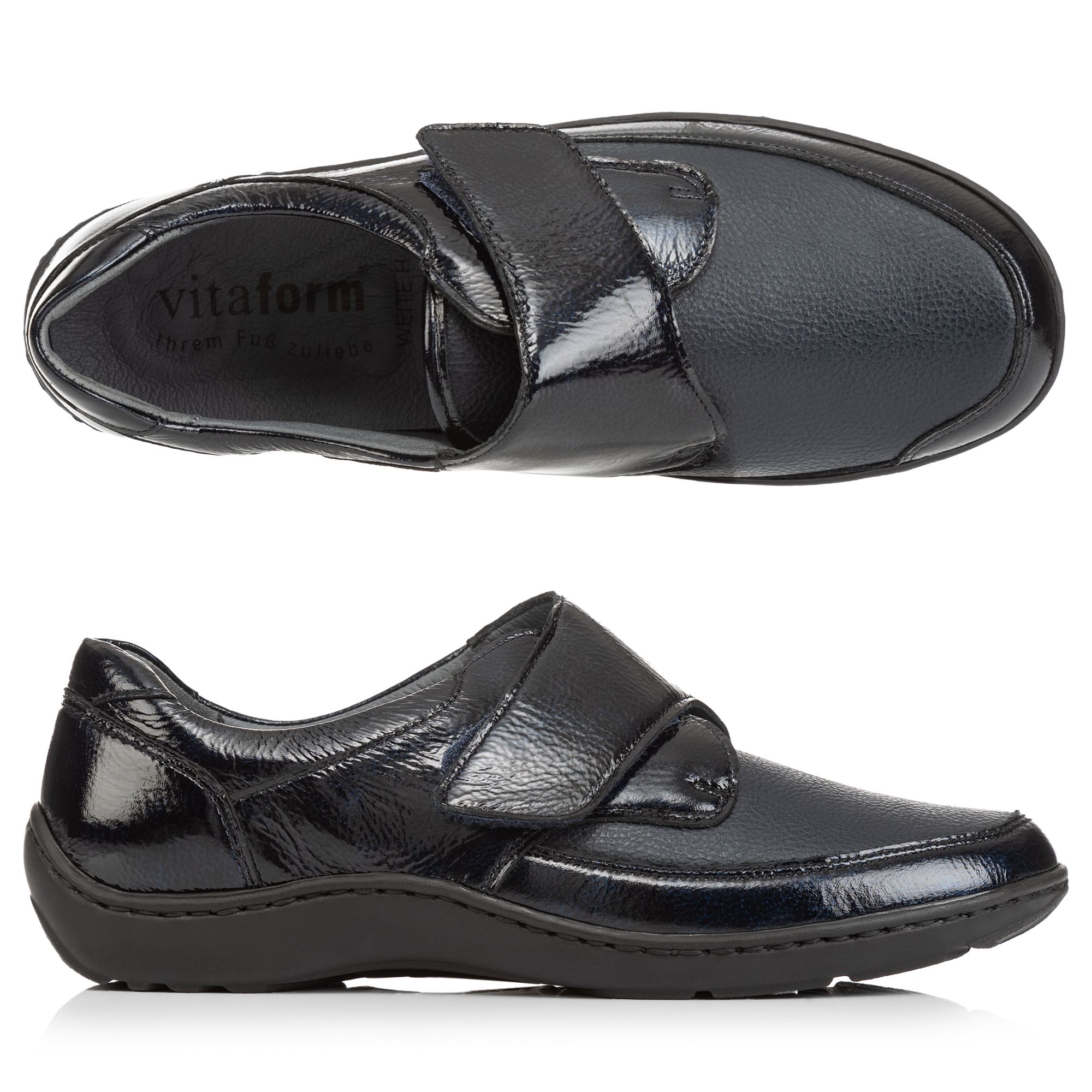 VITAFORM Damen-Halbschuh Lackleder/ Stretch Klettverschluss Handnahtsohle