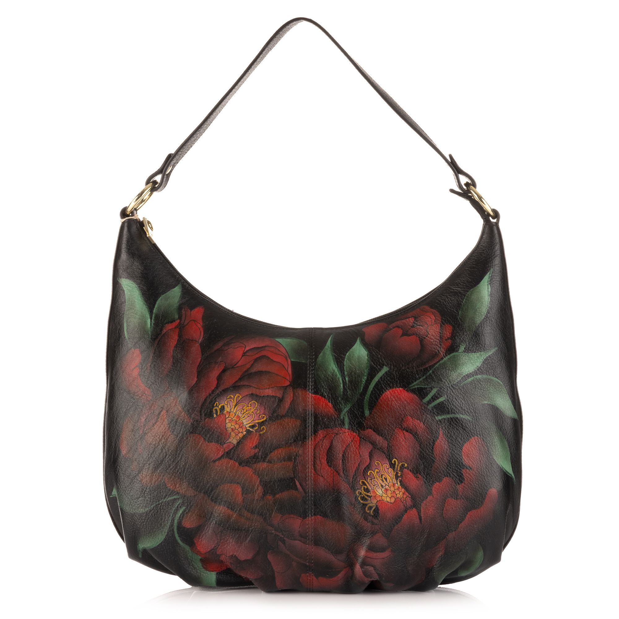 ANUSCHKA® Hobo-Tasche echt Leder Sicherheitsfach handbemalt