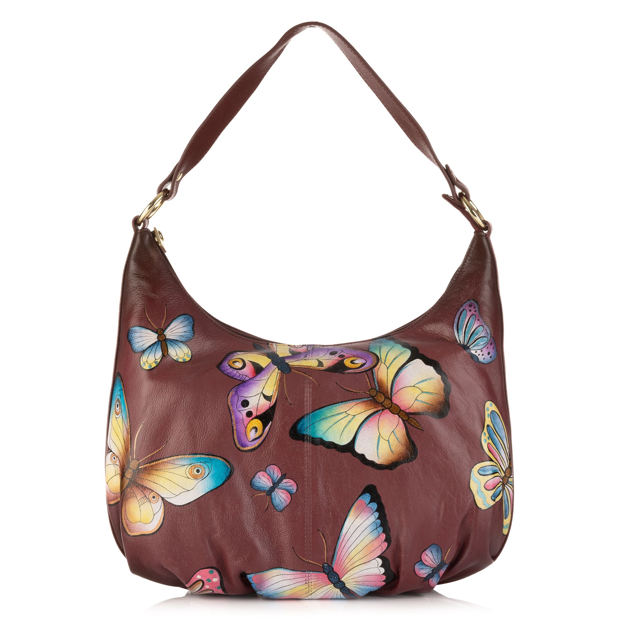 ANUSCHKA® Hobo-Tasche echt Leder Sicherheitsfach handbemalt