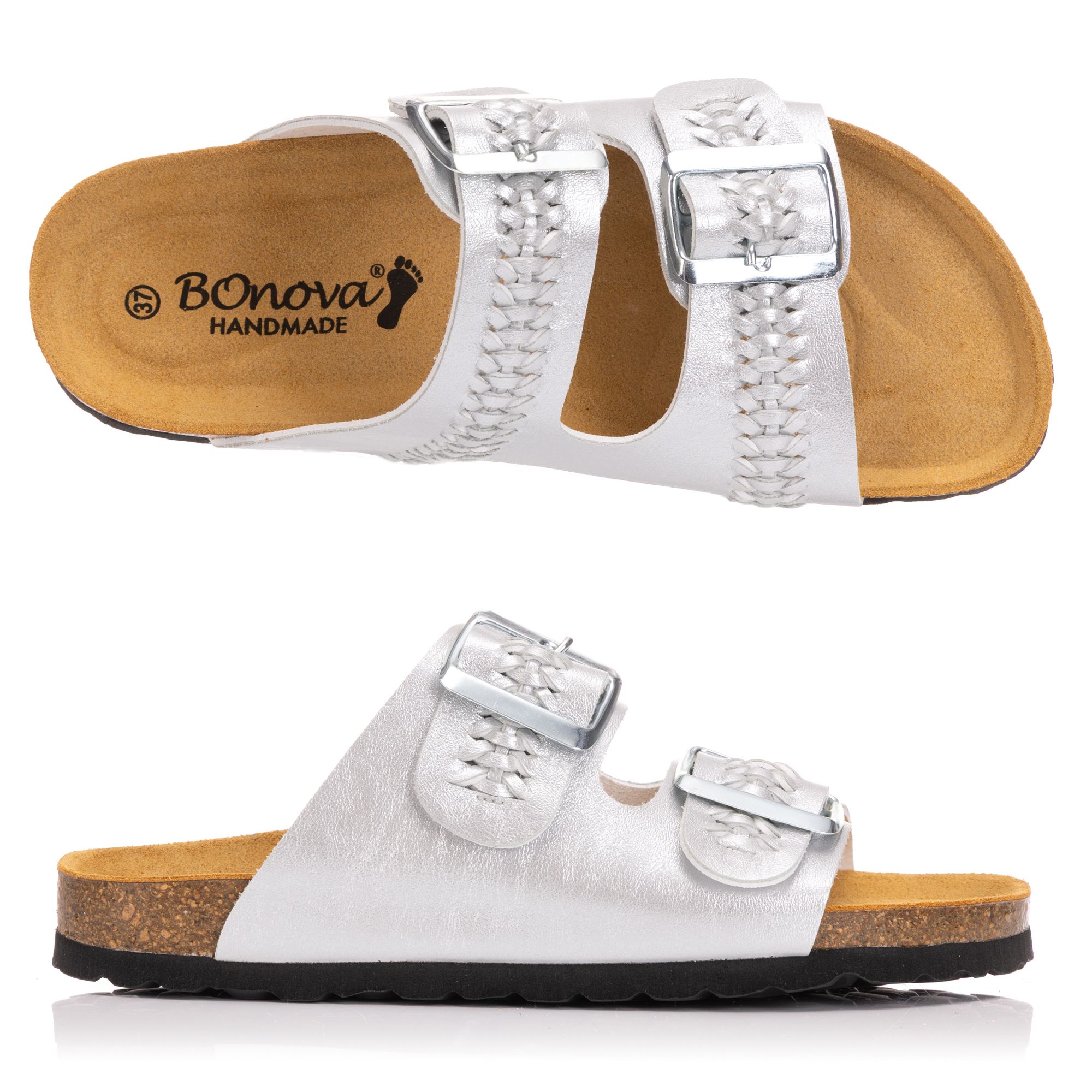 BONOVA Damen-Pantolette Metallic-Optik 2 verstel. Riemen Super-Soft-Fußbett