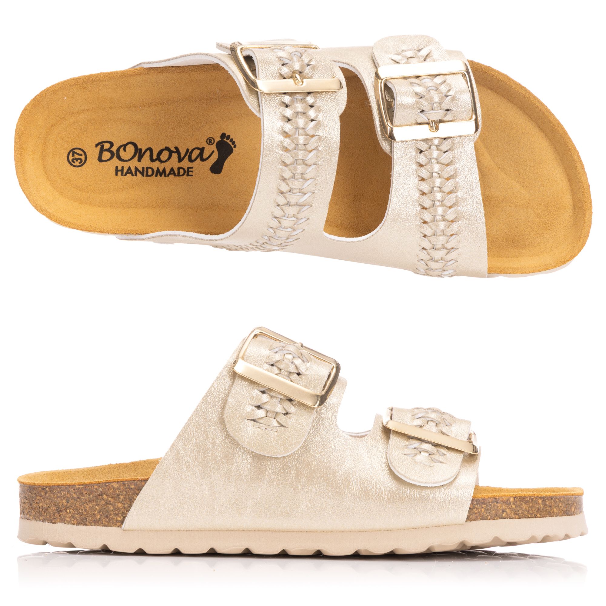 BONOVA Damen-Pantolette Metallic-Optik 2 verstel. Riemen Super-Soft-Fußbett