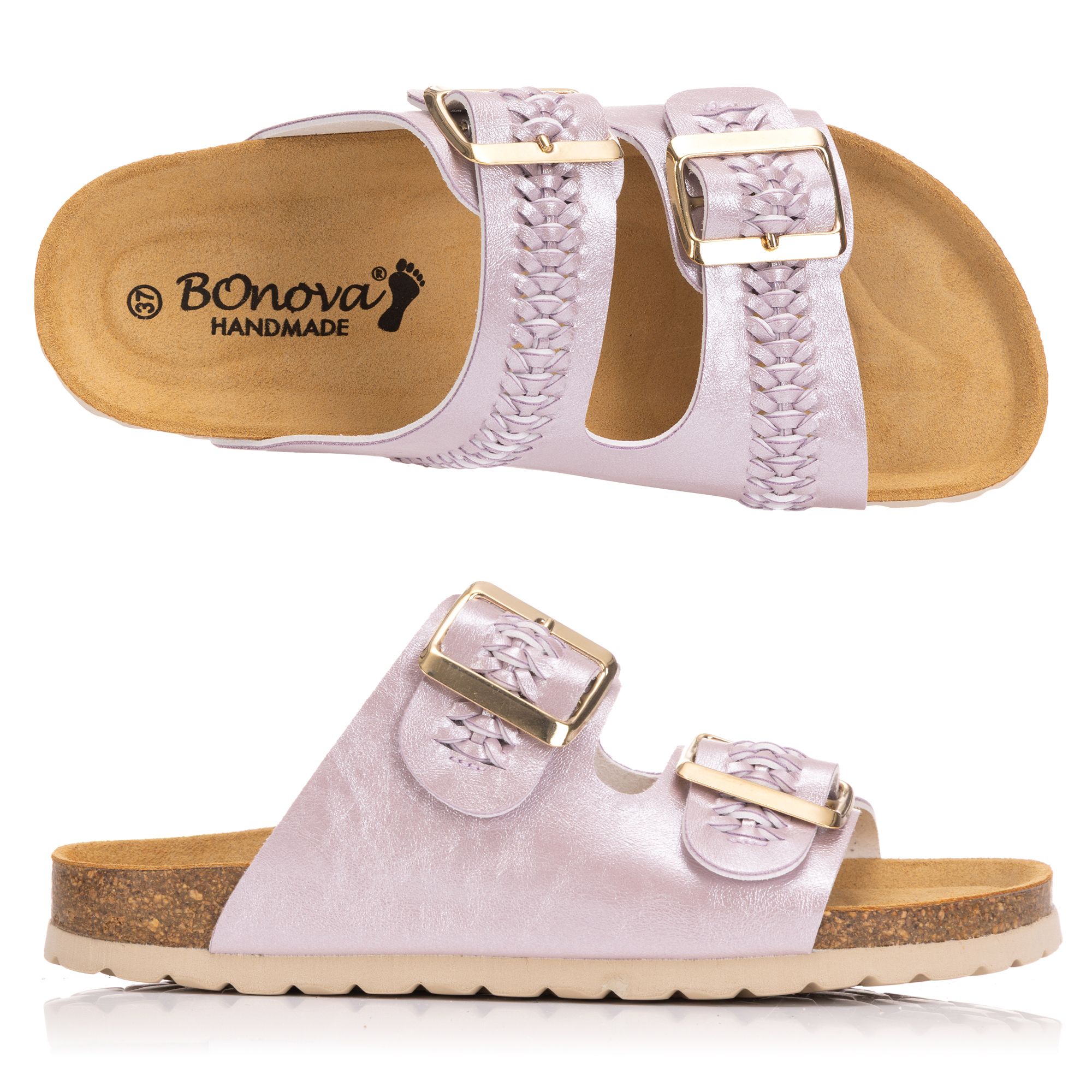 BONOVA Damen-Pantolette Metallic-Optik 2 verstel. Riemen Super-Soft-Fußbett