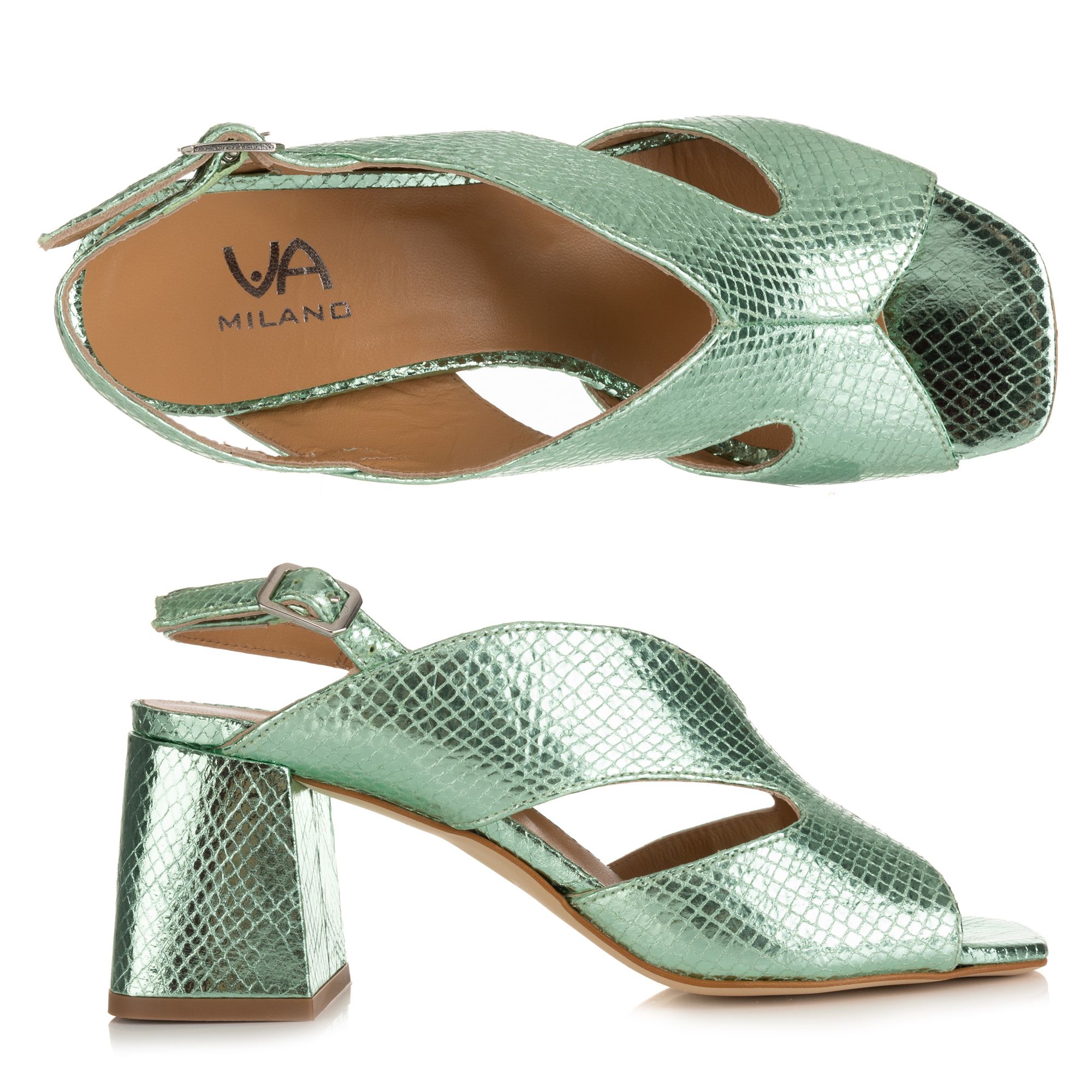 VIA MILANO Damen-Sandalette echt Leder Schlangen-Optik Absatz ca. 7cm