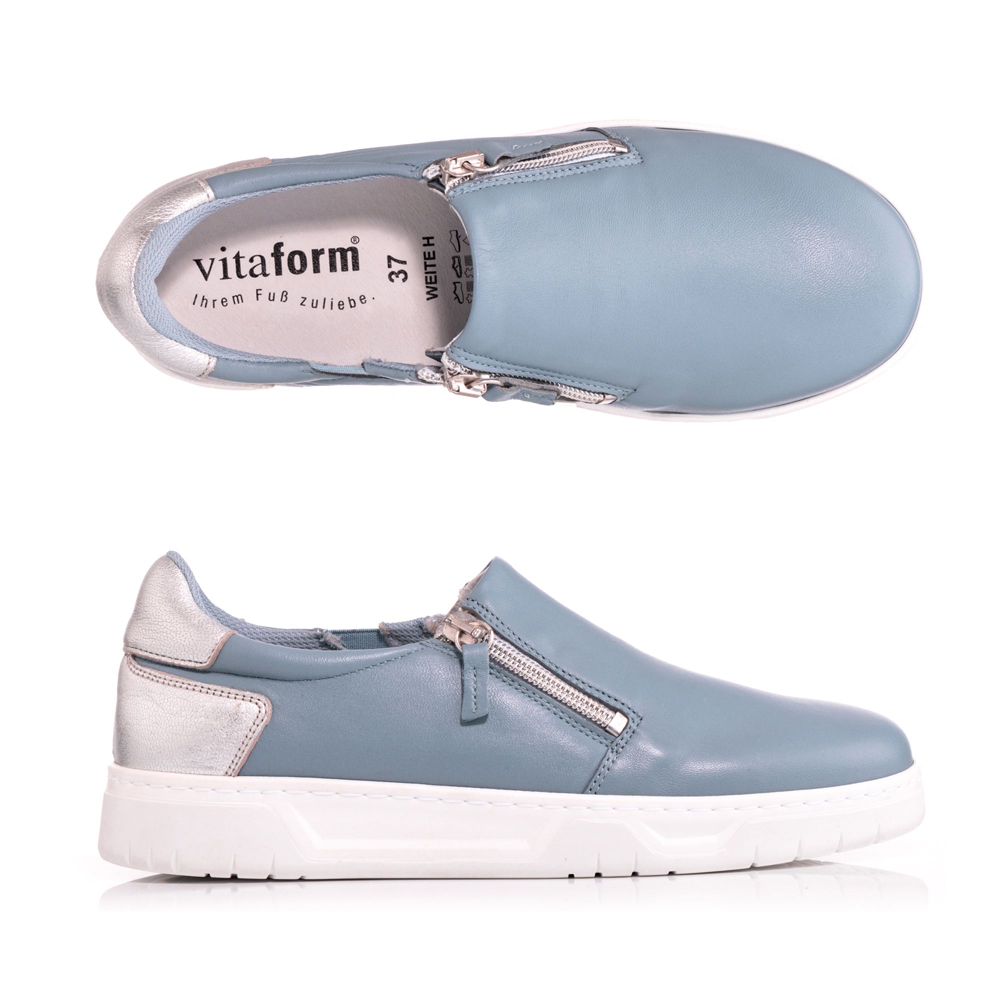 VITAFORM Damen-Slipper Softnappaleder 2 Reißverschlüsse Sohle Marla