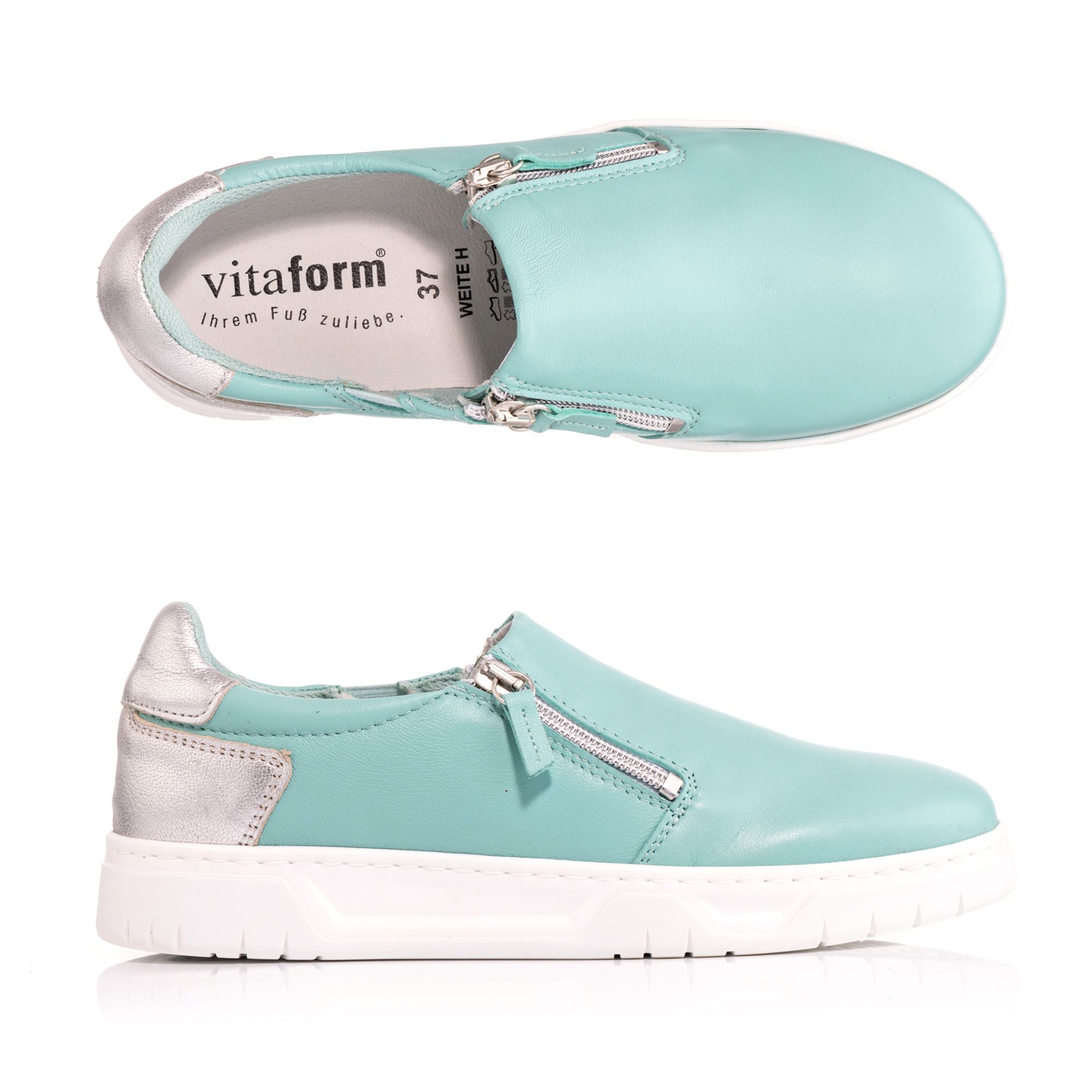 VITAFORM Damen-Slipper Softnappaleder 2 Reißverschlüsse Sohle Marla