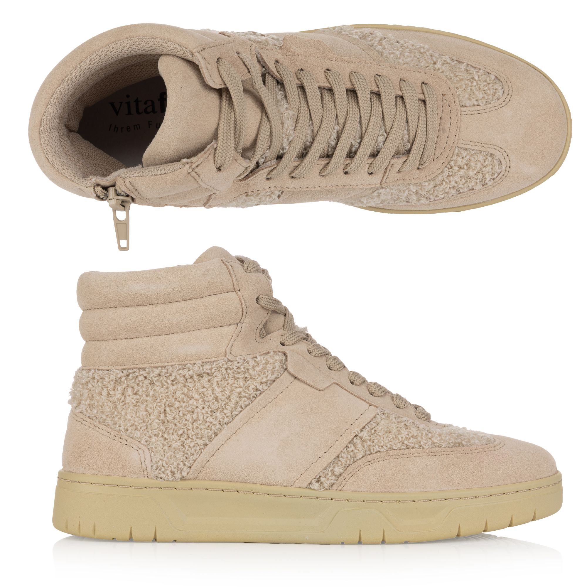 VITAFORM Damen-HIghtopsneaker Leder/Teddyfell Reißverschluss Sohle Marla
