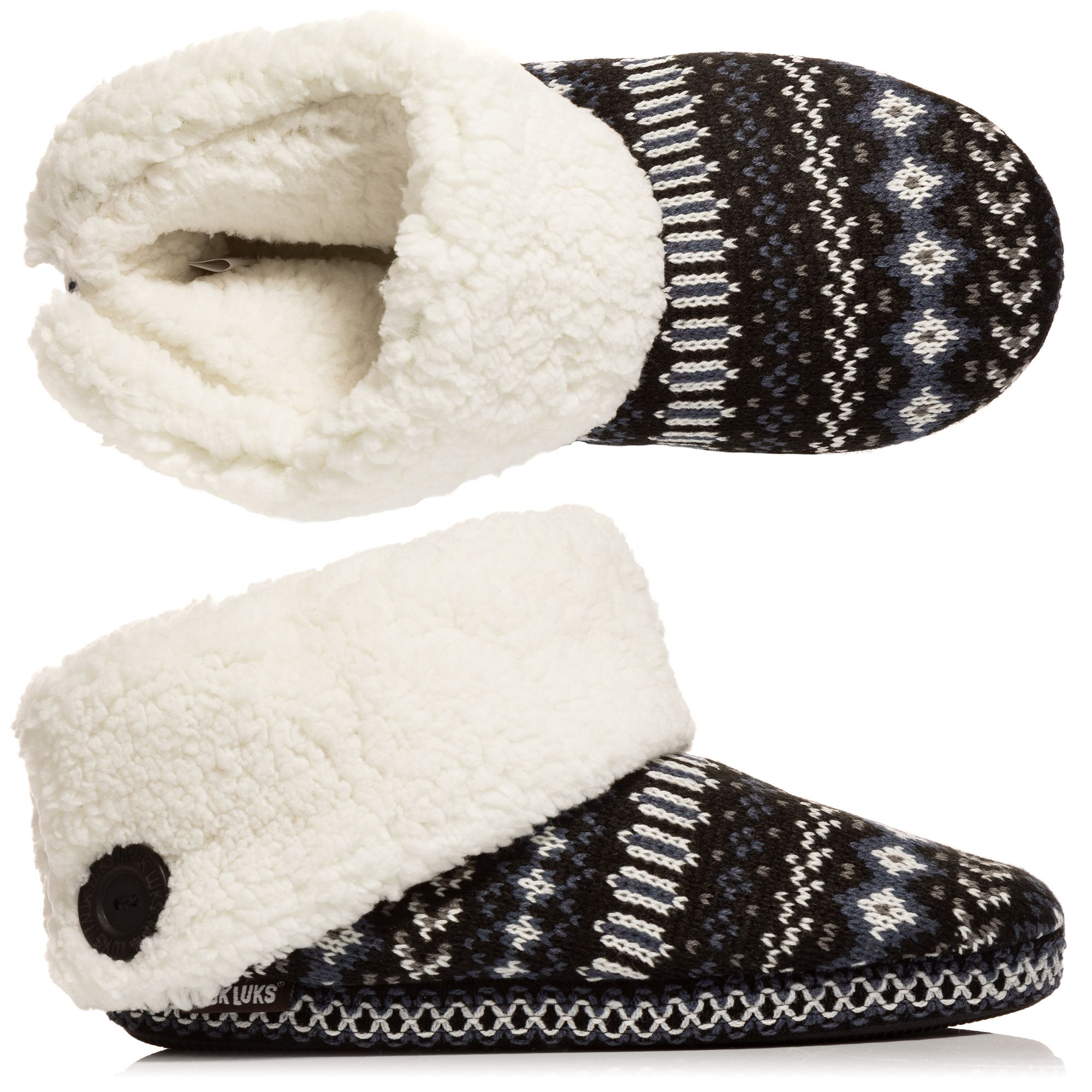 MUK LUKs Damen-Hausschuhe weich gefüttert Profilsohle Knopfdetail