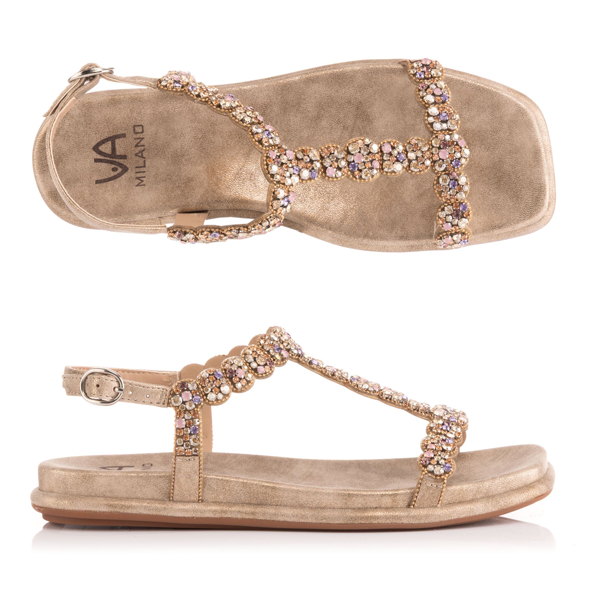 VIA MILANO Damen-Sandale verstellbarer Riemen Strass-Applikationen Absatz ca. 2 cm