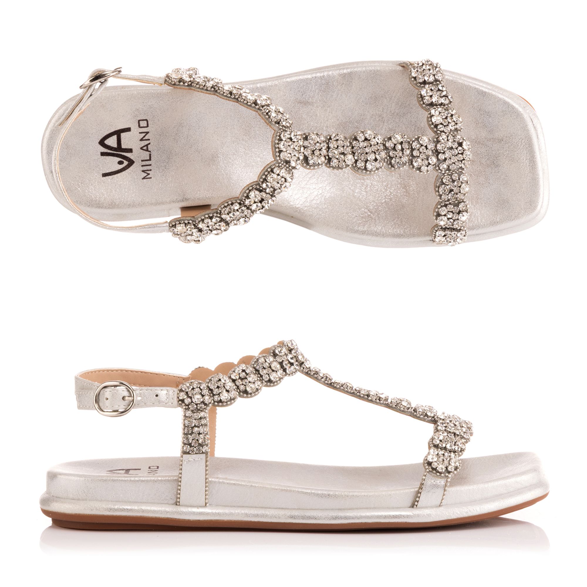 VIA MILANO Damen-Sandale verstellbarer Riemen Strass-Applikationen Absatz ca. 2 cm