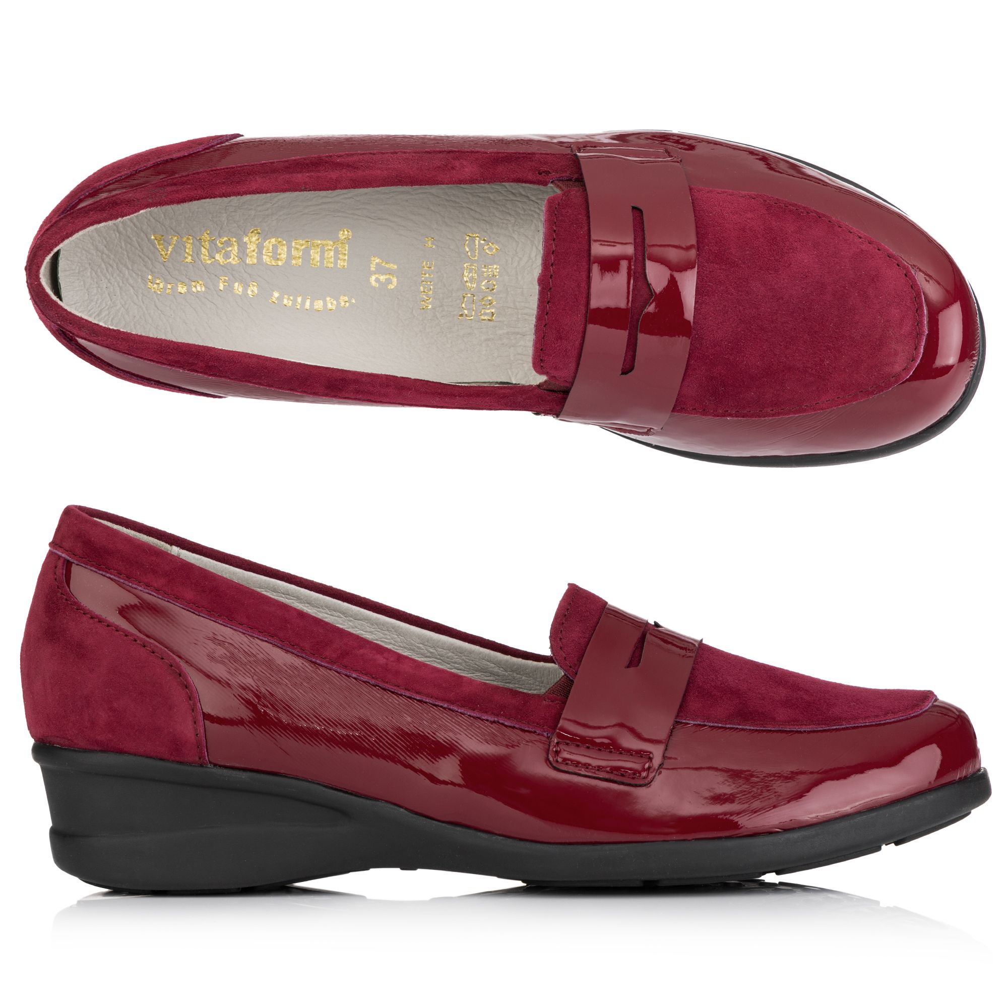 VITAFORM Damen-Slipper Lackstretch Samtziege Sohle Holly