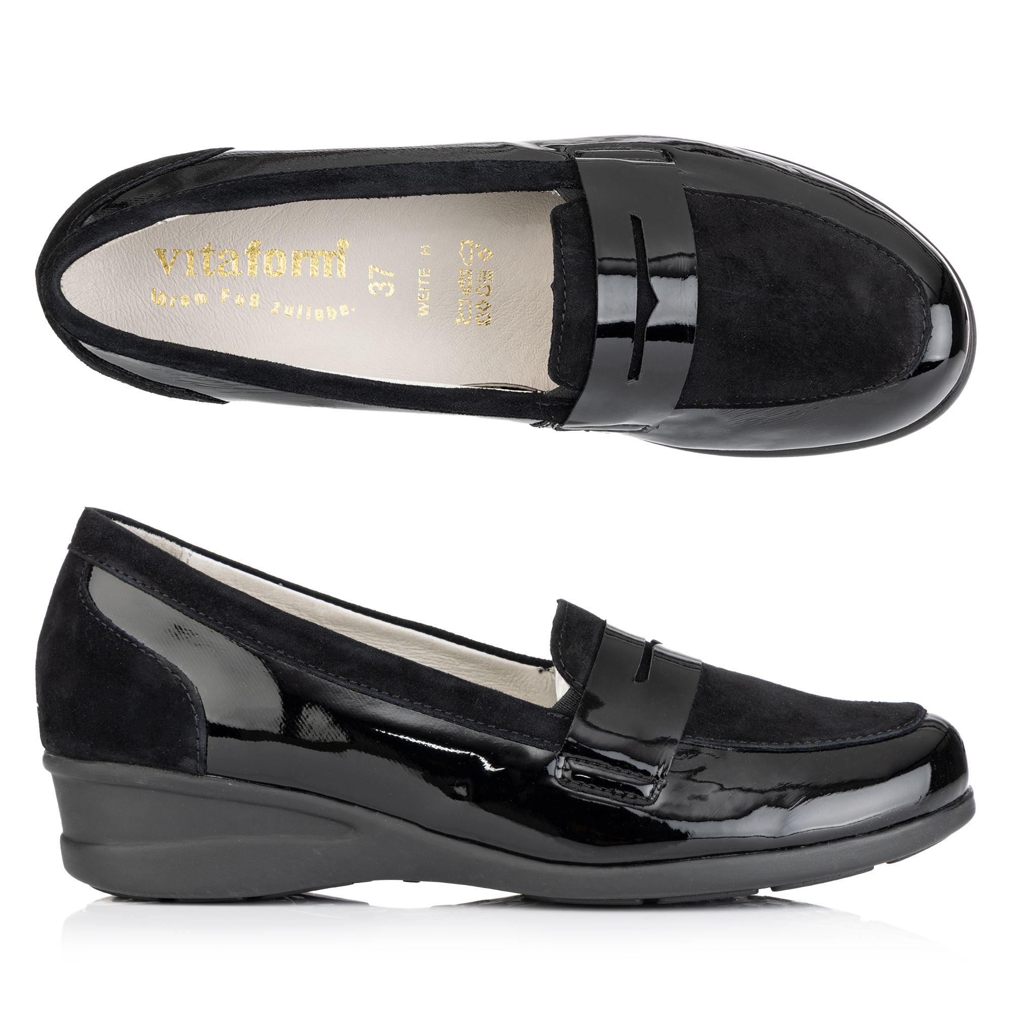 VITAFORM Damen-Slipper Lackstretch Samtziege Sohle Holly