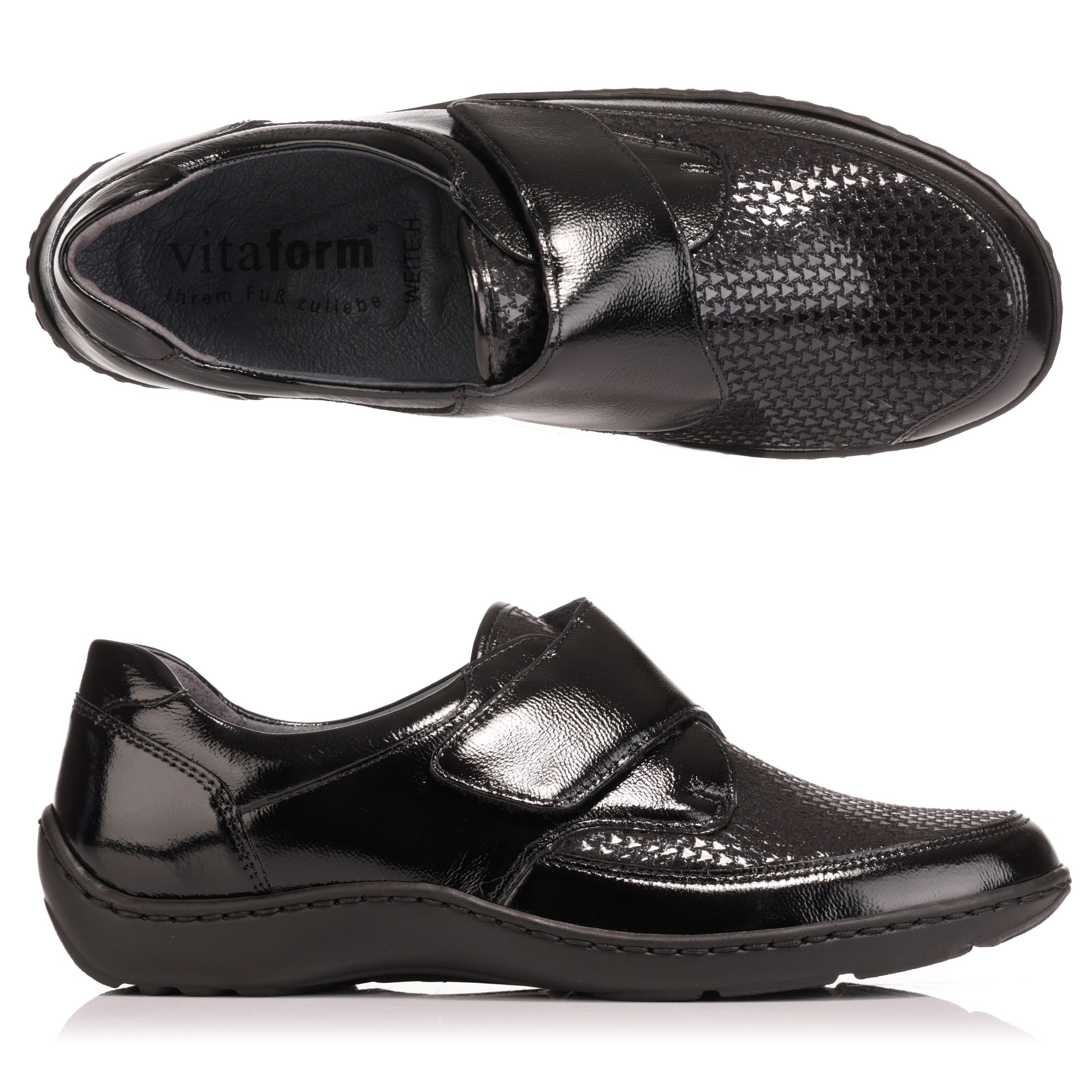 VITAFORM Damen-Halbschuh Lackleder/Stretch Klettverschluss Handnahtsohle