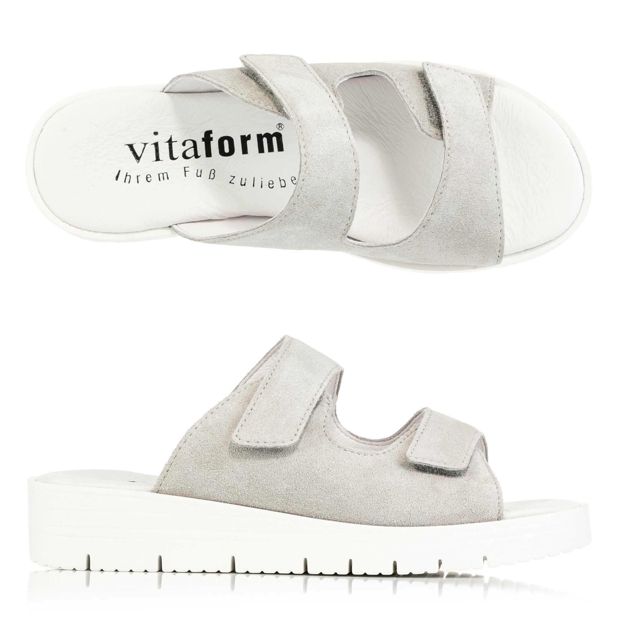 VITAFORM Damen-Pantolette Veloursleder 2 Klettverschlüsse Sohle Lana