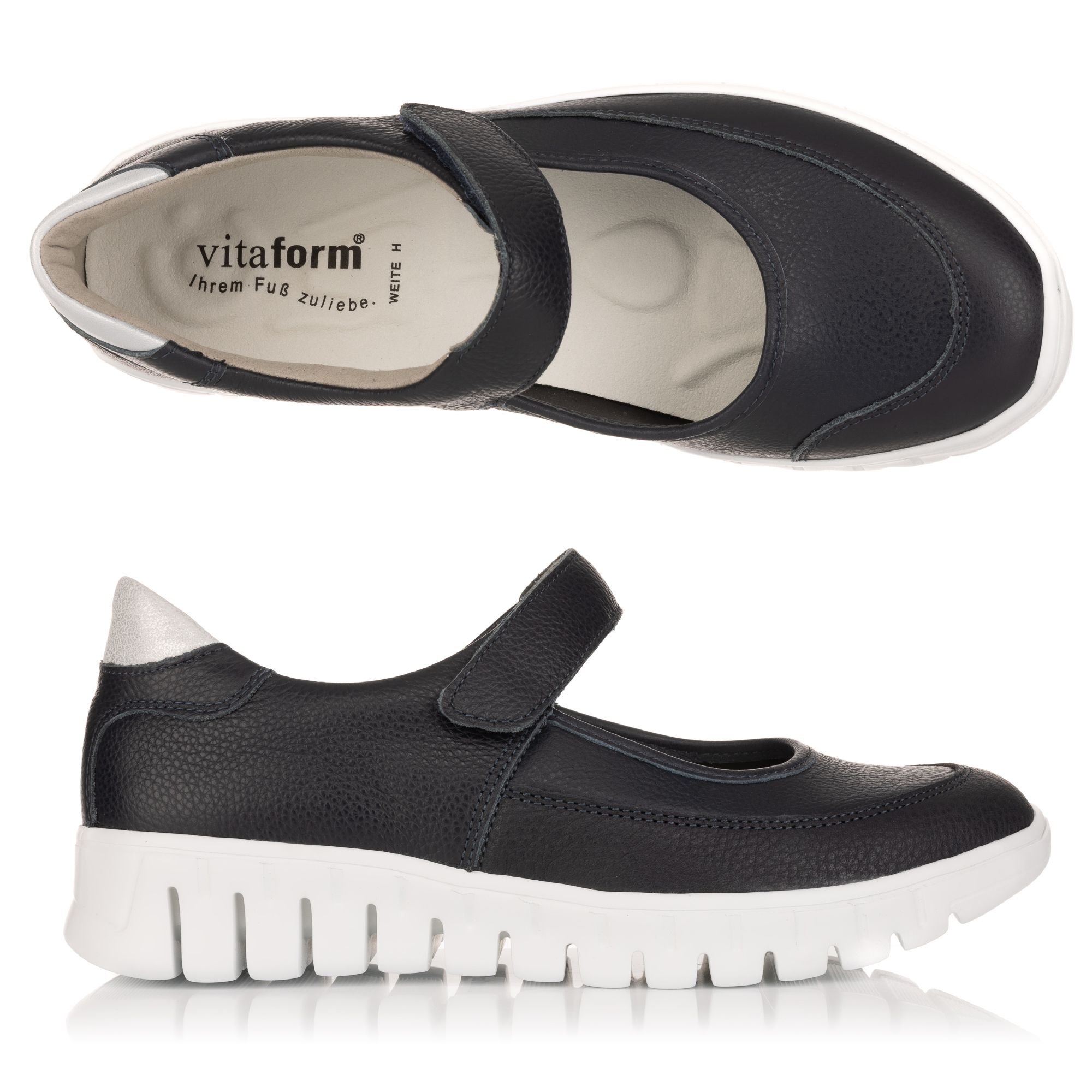 VITAFORM Mary- Jane- Ballerina Leder/ Stretch Klettverschluss Leichtsohle