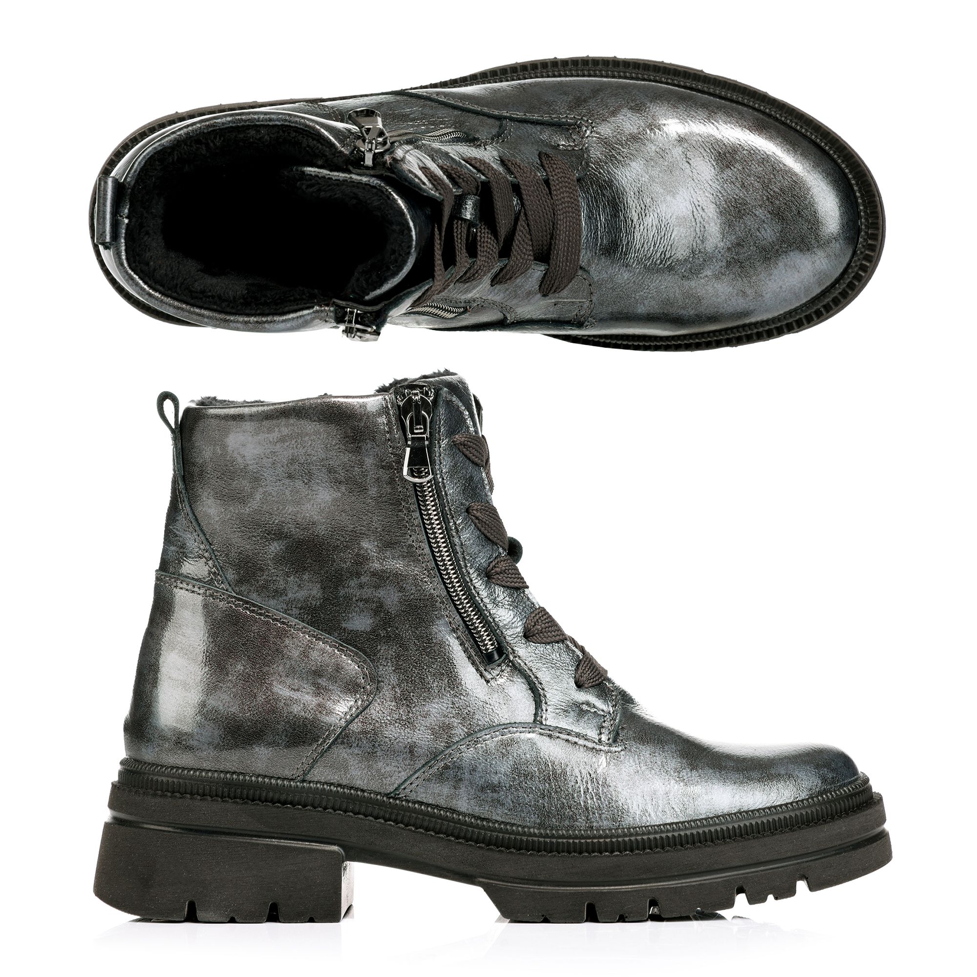 VITAFORM Damen-Stiefelette Lackleder 2 Reißverschlüsse Absatzsohle