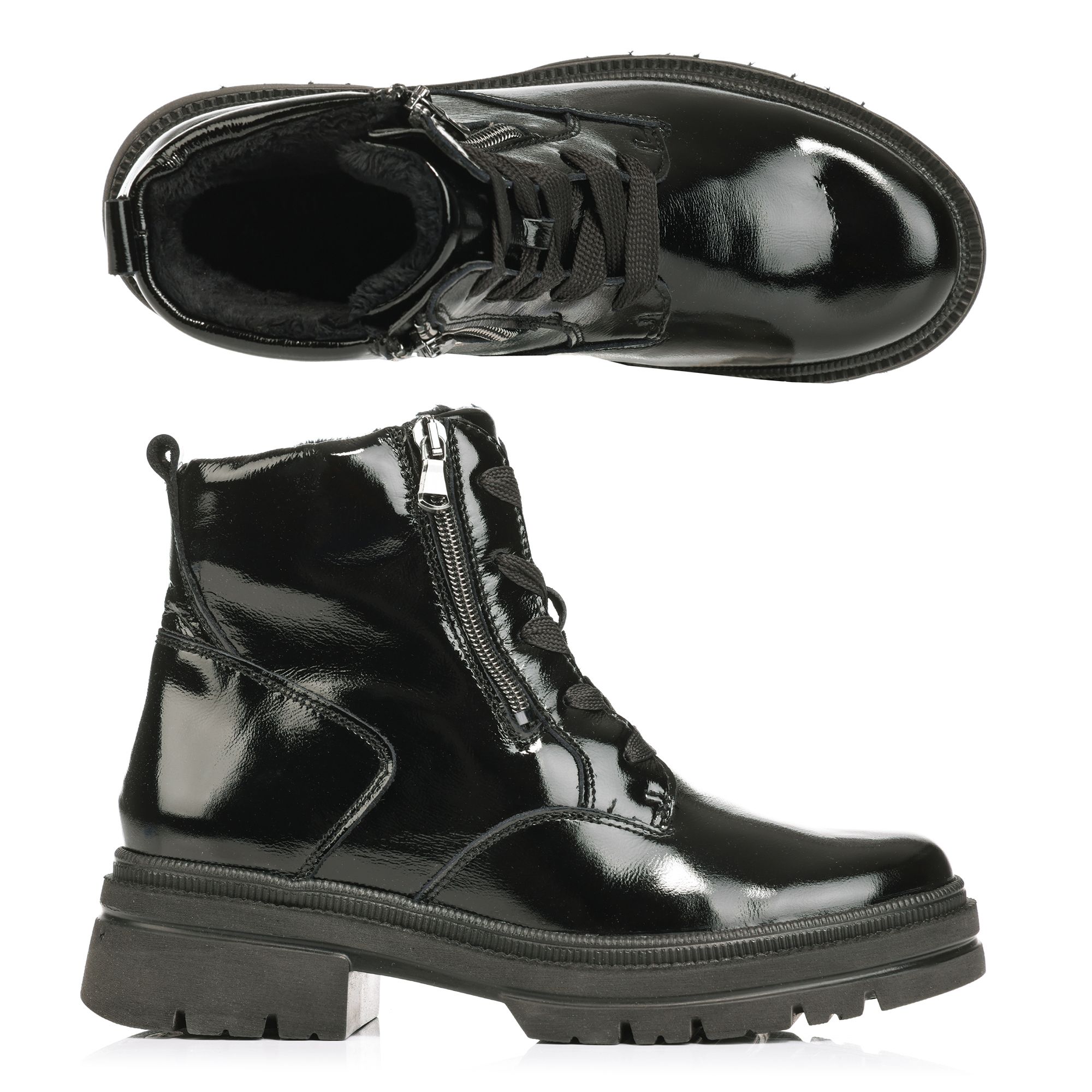 VITAFORM Damen-Stiefelette Lackleder 2 Reißverschlüsse Absatzsohle