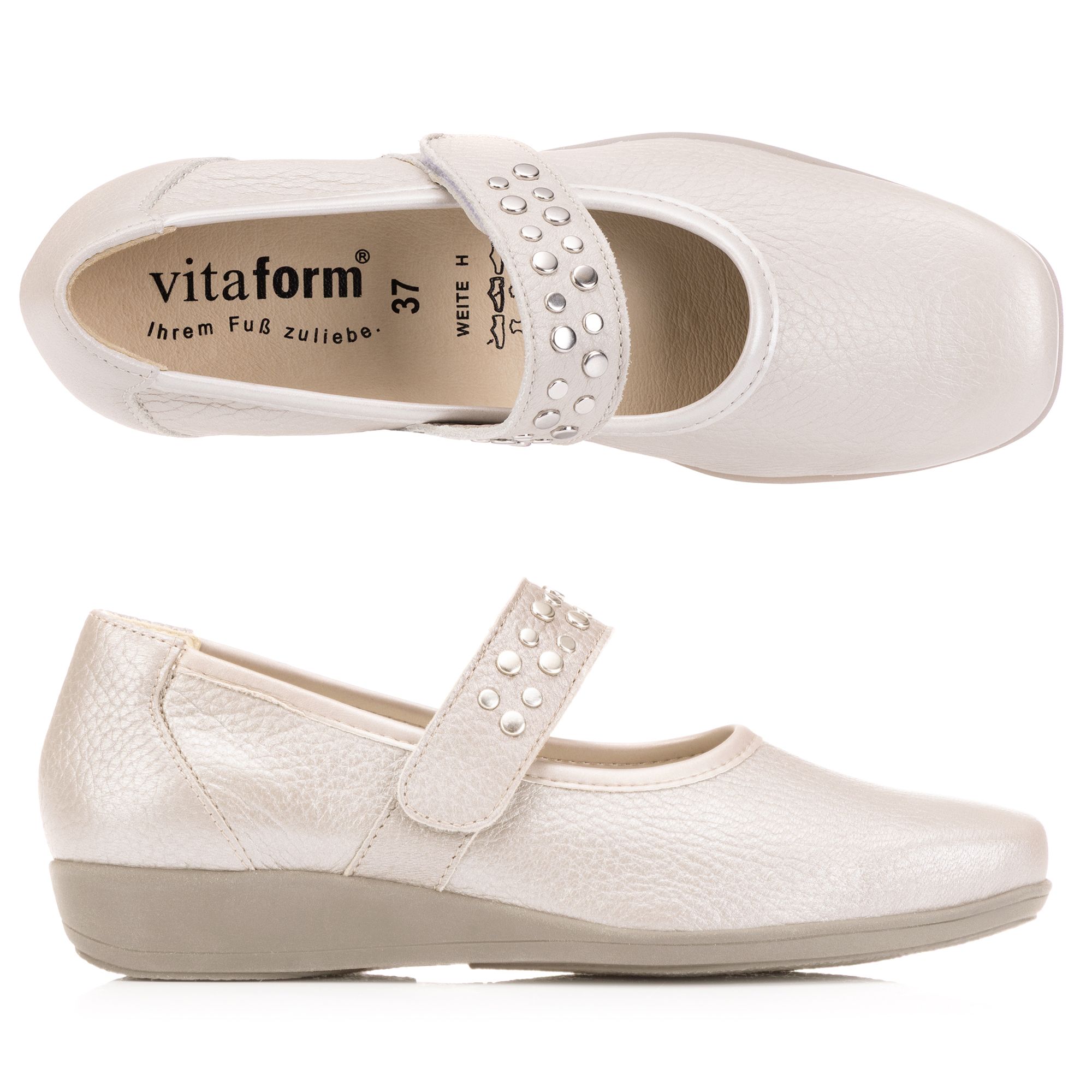 VITAFORM Mary-Jane Hirschleder metallic Schmucknieten Sohle Hilka