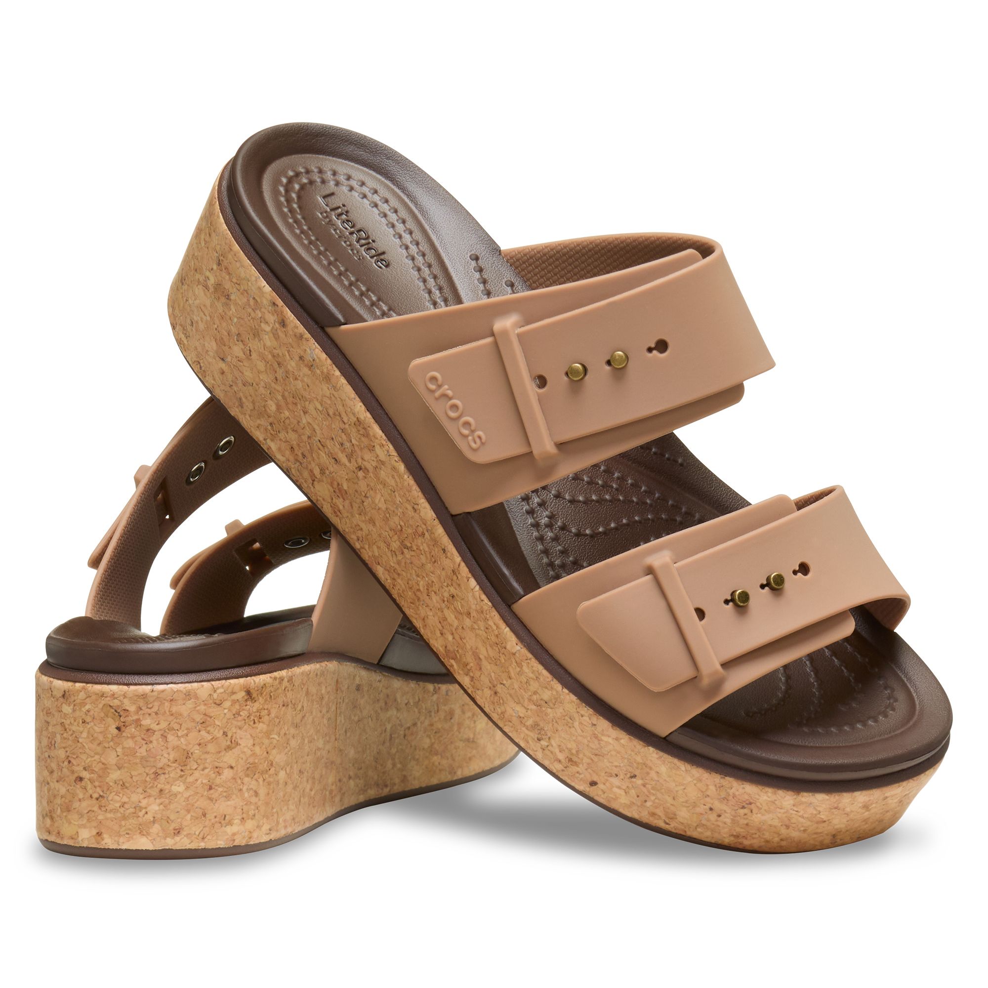 CROCS™ Damen-Pantolette Brooklyn Cork Buckle Plateau ca.1cm Lite Ride™