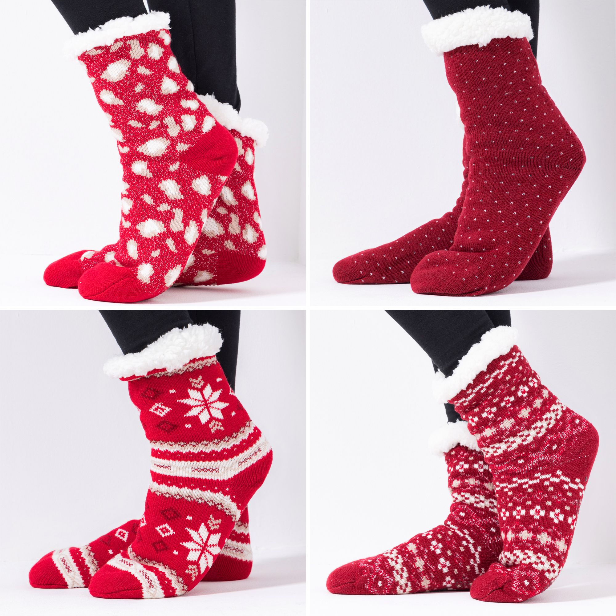 MUK LUKs Stopper-Socken weich gefüttert Teddy-Fell 4er Pack