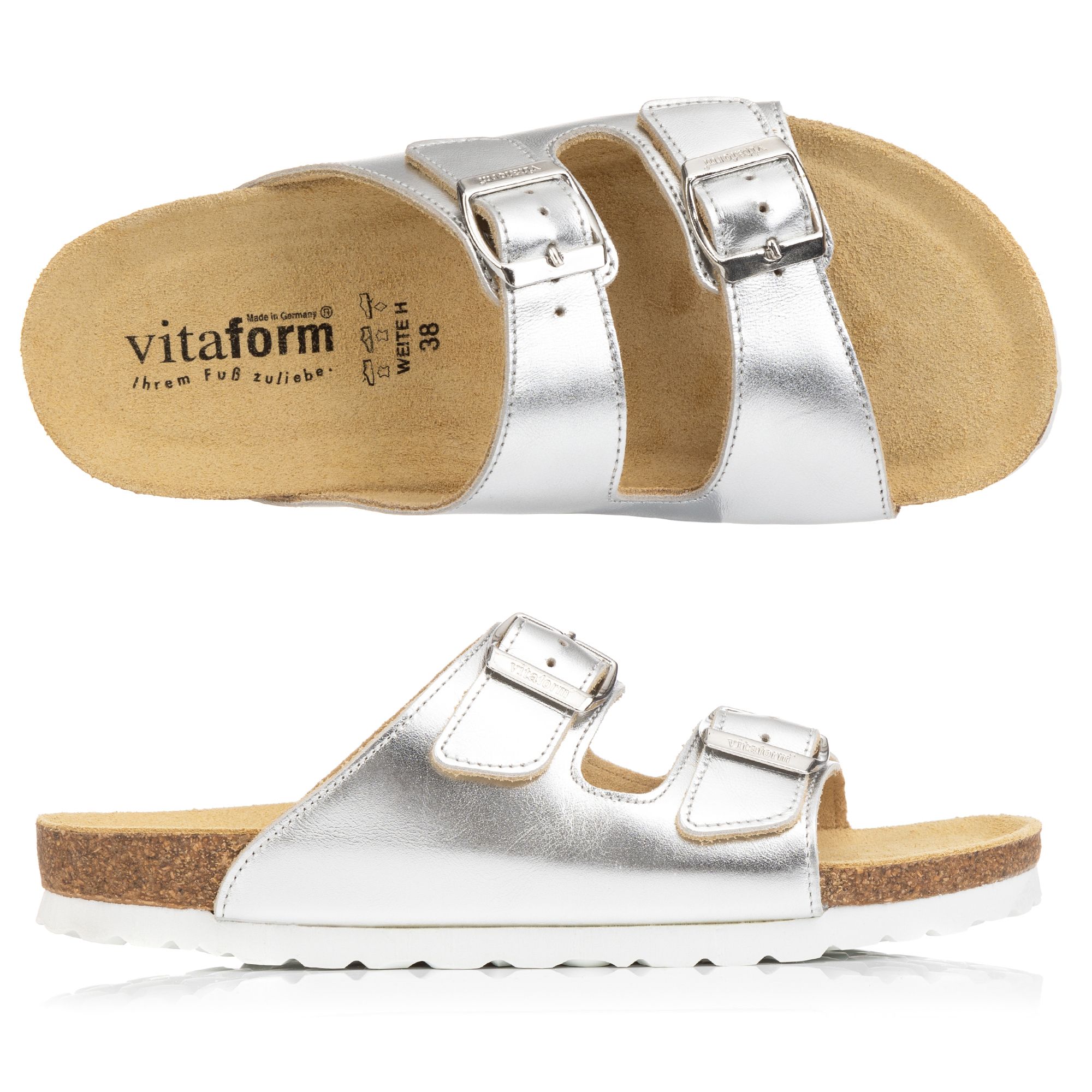 VITAFORM Damen-Pantolette echt Leder Tieffußbett 2-Schnaller