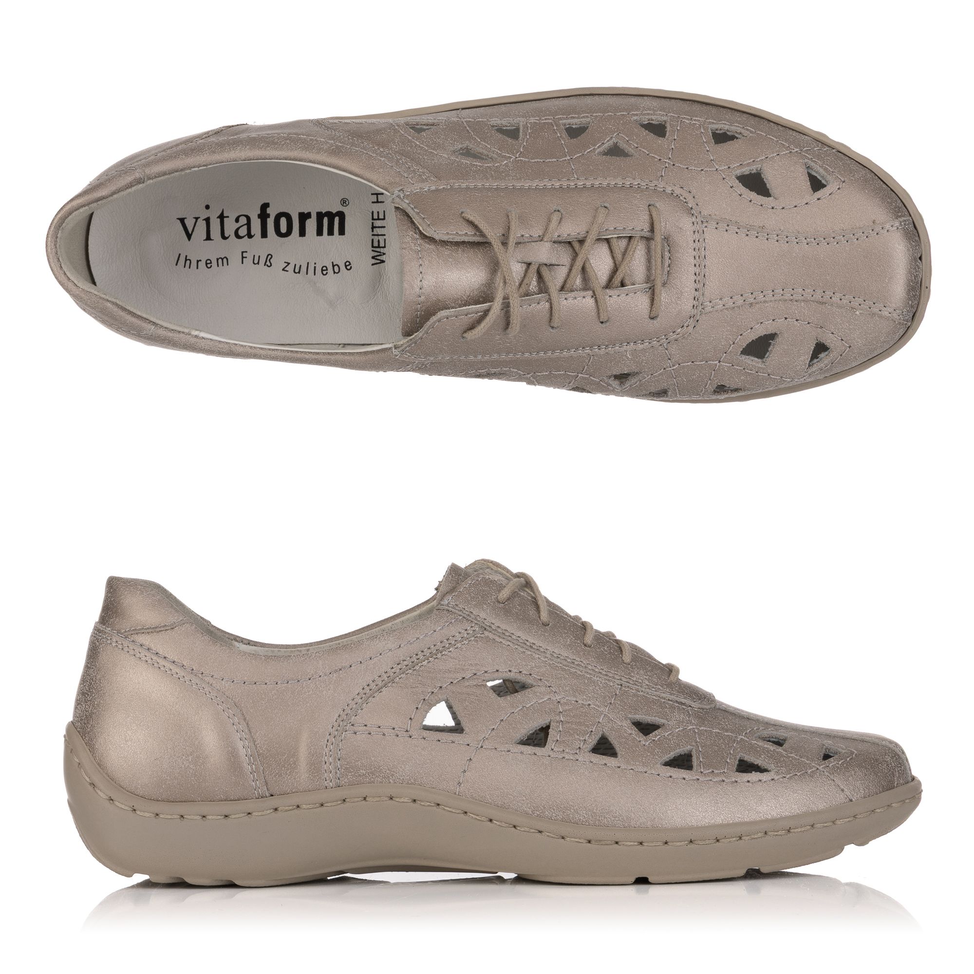 VITAFORM Damen-Halbschuh Nappa metallic Lochmuster Handnahtsohle