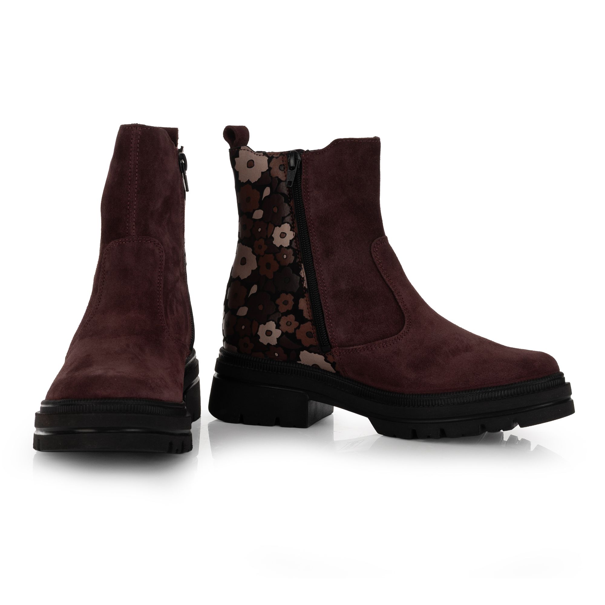 VITAFORM Damen-Stiefelette Verlours/Nappa Blumendruck Reißverschluss