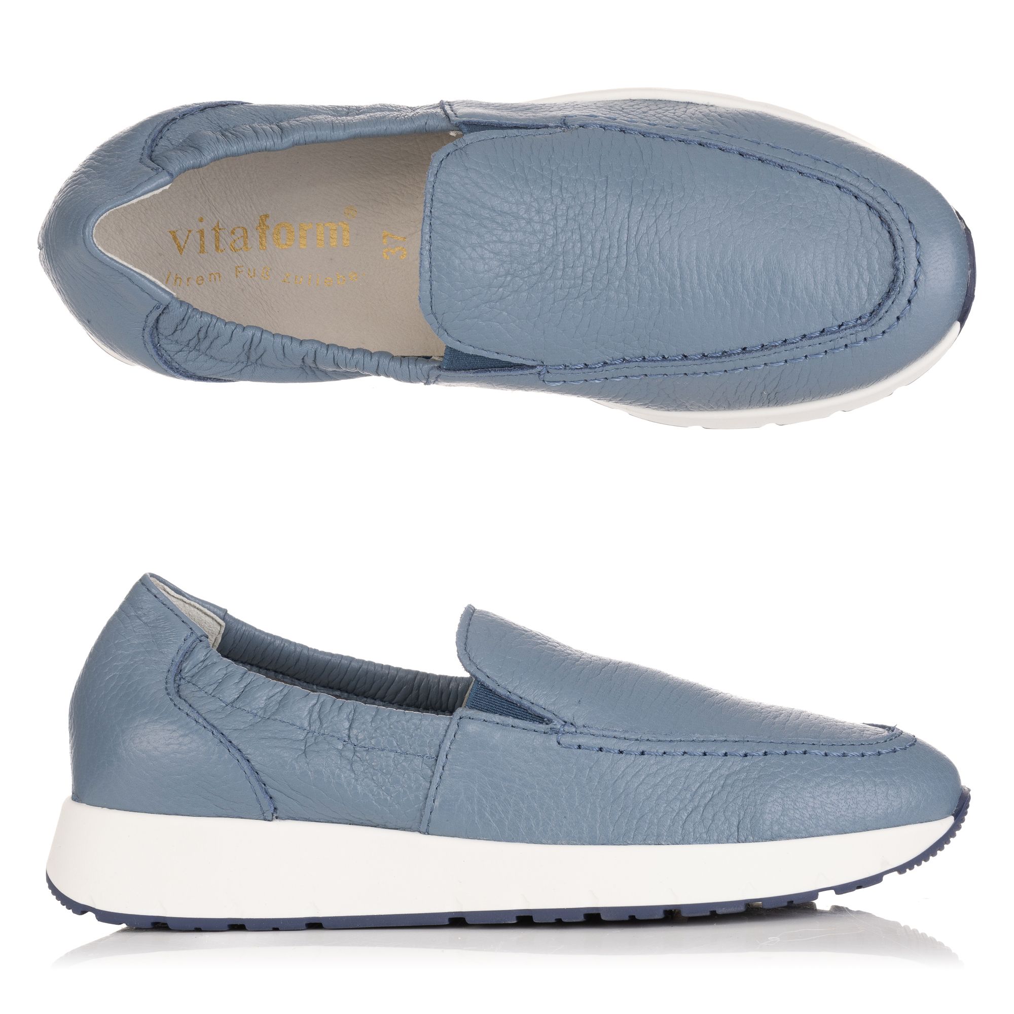 VITAFORM Damen- Slipper Hirschleder Gummizüge schmale Passform