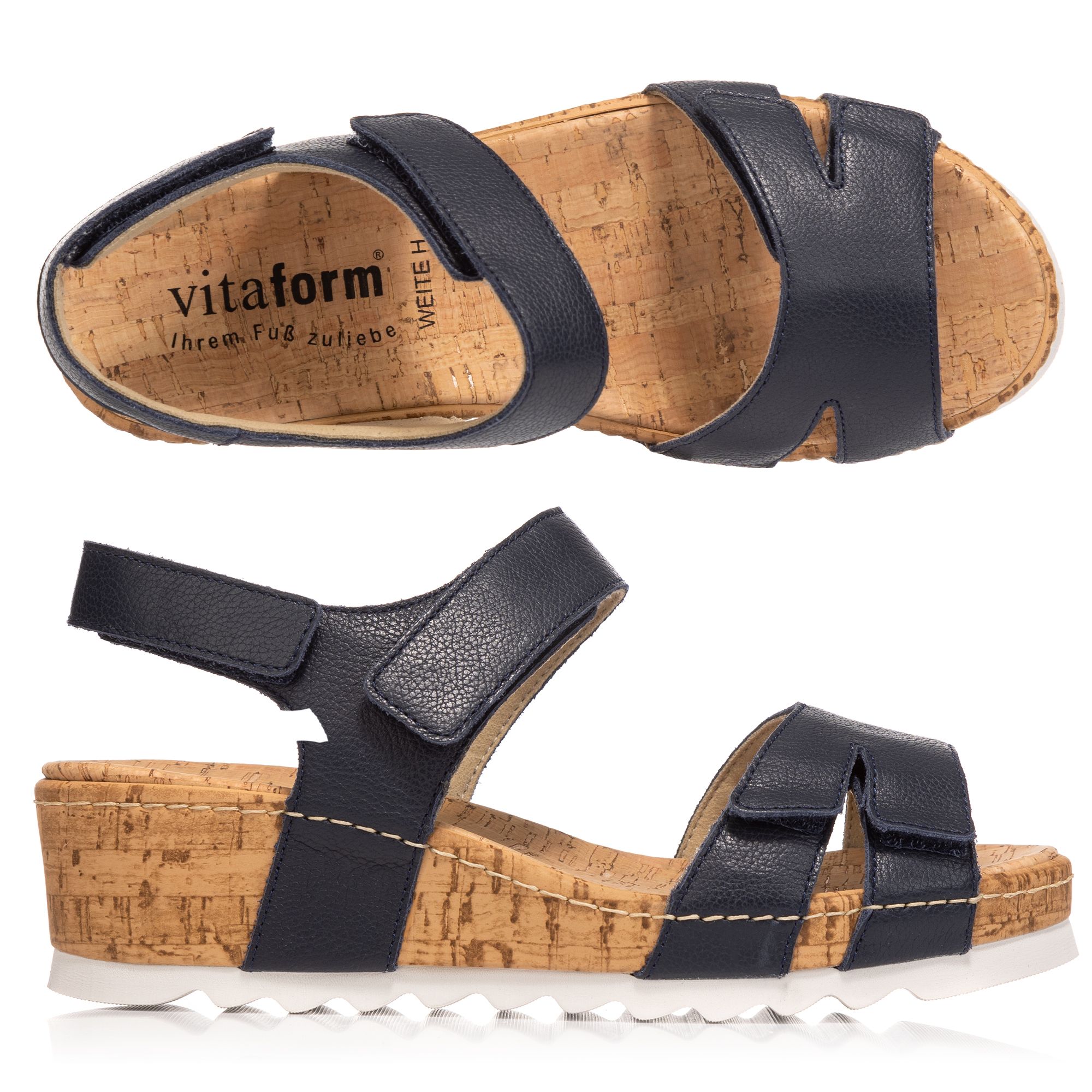 VITAFORM Damen-Sandalette Nappaleder Klettverschlüsse Keilsohle